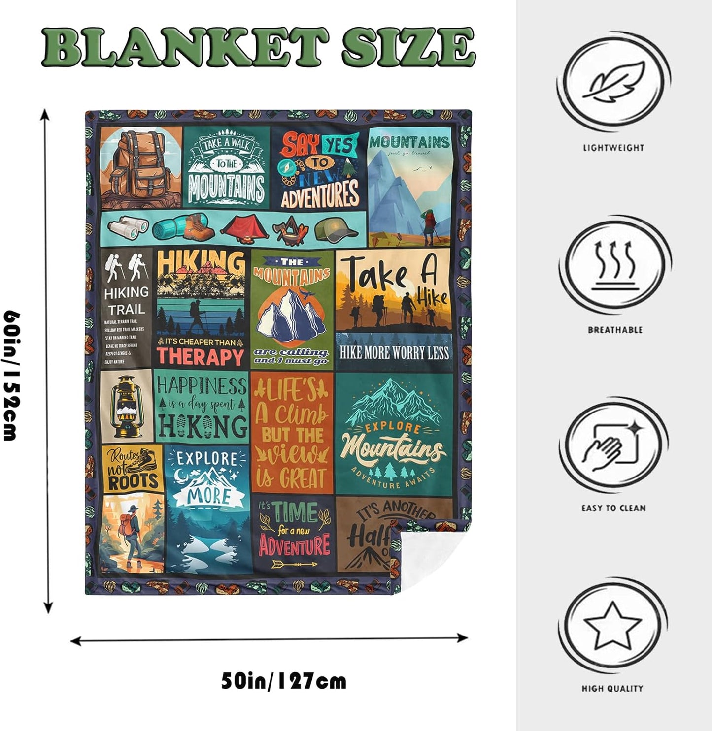 Amonee-YL Hiking Gift Blanket 50"X60", Hiking Gifts for Women Men, Gifts for Hikers, Outdoor Adventure Mountain Gift, Christmas Birthday Presents for Hikers