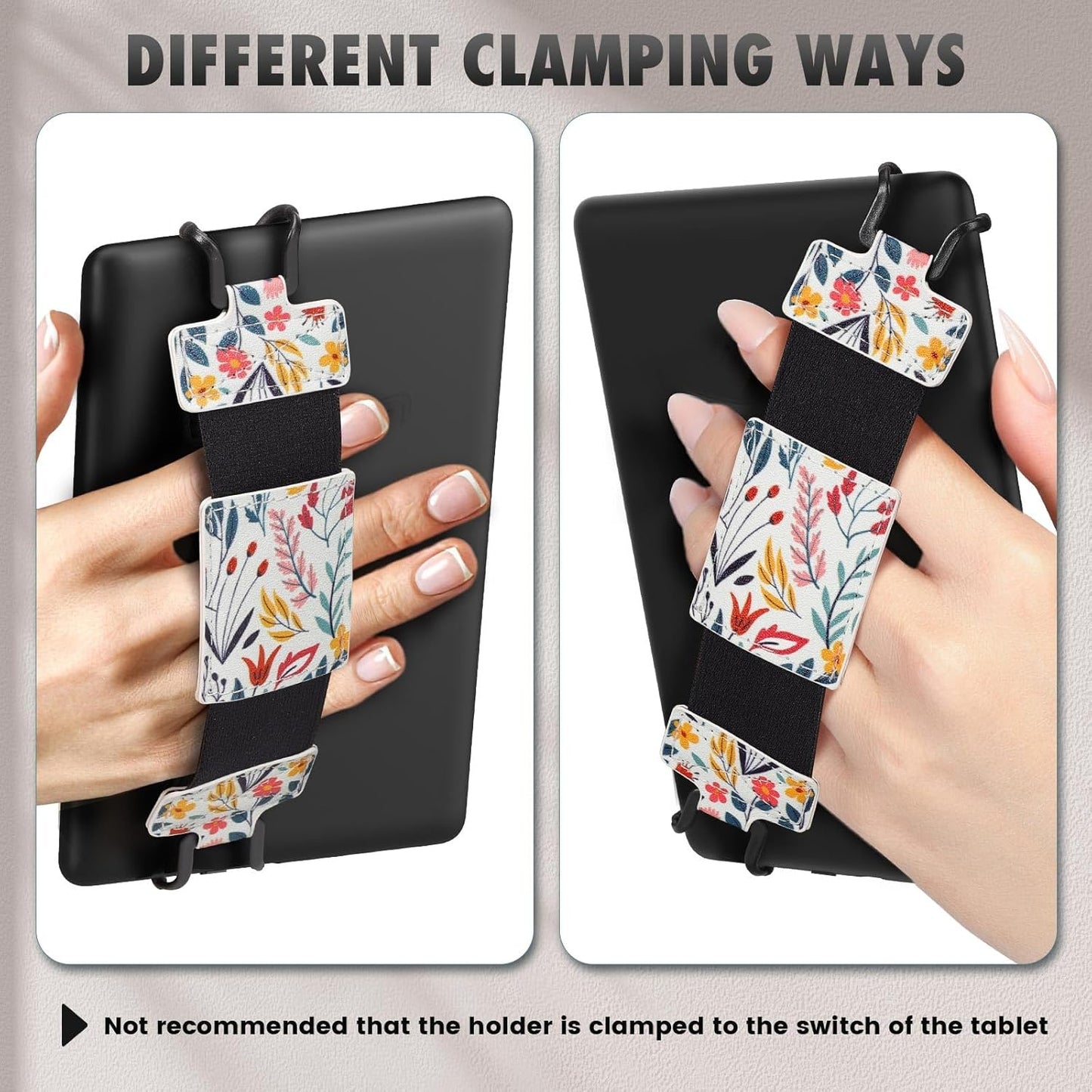 MoKo Soft Hand Strap for 6-8" Kindle eReaders Fire Tablet Kindle/Kobo/Voyaga/Lenovo/Sony Kindle E-Book Tablet, Black High-Elasticity Versatile Hand Strap Lightweight Finger Grip Holder, Flowers