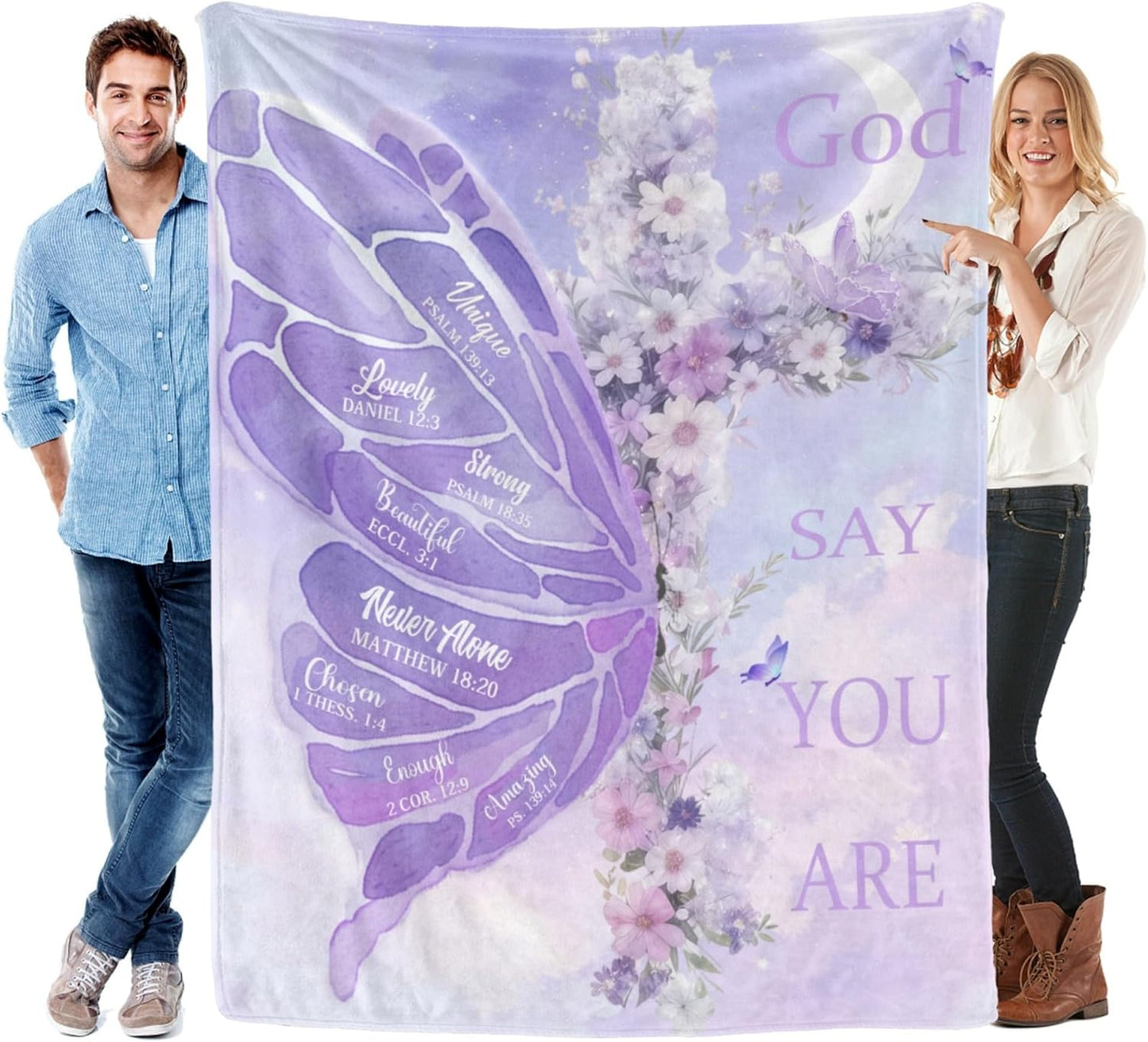 Christian Gifts for Women, Inspirational Faith Blanket, Spiritual Throw Blanket for Adults, Birthday Gifts for Mom, Sister, Friend, Daughter, Christian Butterfly Blanket (Purple 2, 60*50inch)