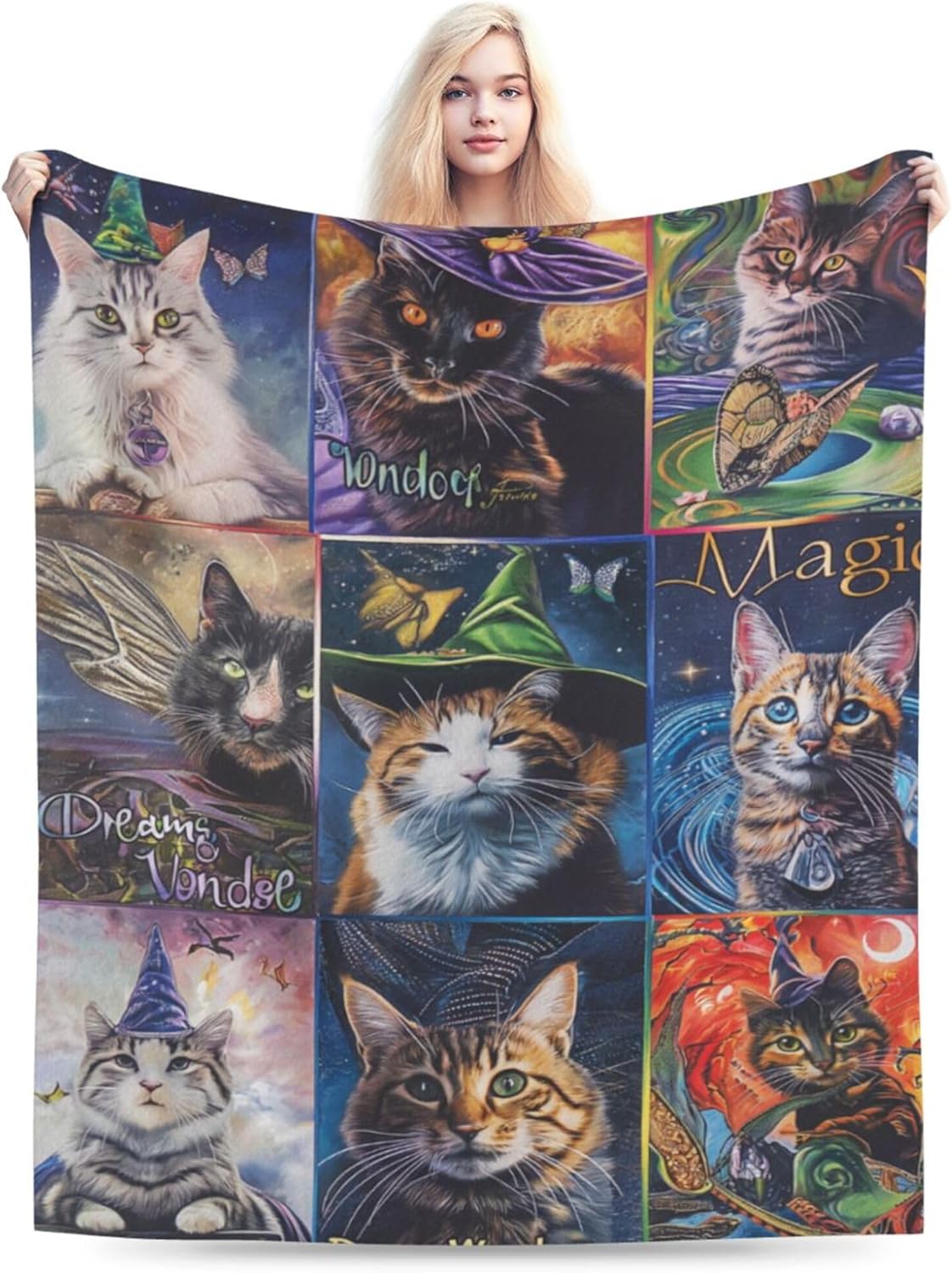 60"x80" Magical Cat Blankets for Cat Lovers, Enchanting and Cozy Cat Throw Blanket for Bed, Sofa, Chair, Travel - Perfect Animal Print for Women and Girls, Cat Lovers Gifts