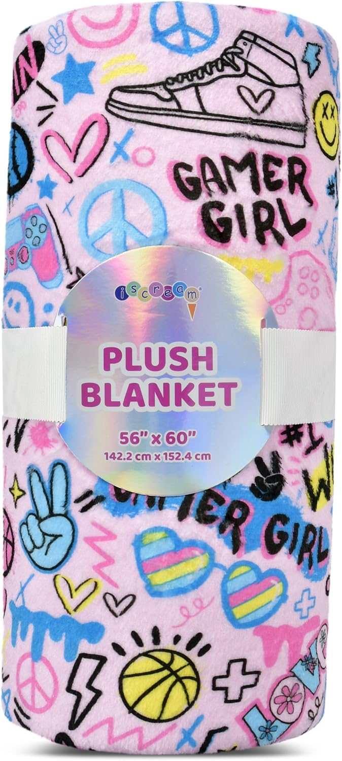 iscream + Corey Paige Designs Bright Print Silky Soft Plush 56" x 60" Premium Fleece Throw Blanket - Love to Game
