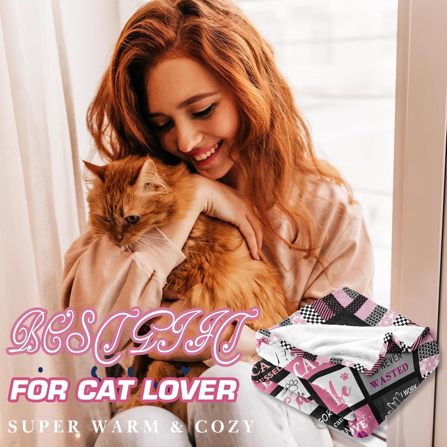 Cat Blanket Gifts 50"x60", Cat Gifts for Women, Cat Lover/Mom/Lady Gifts