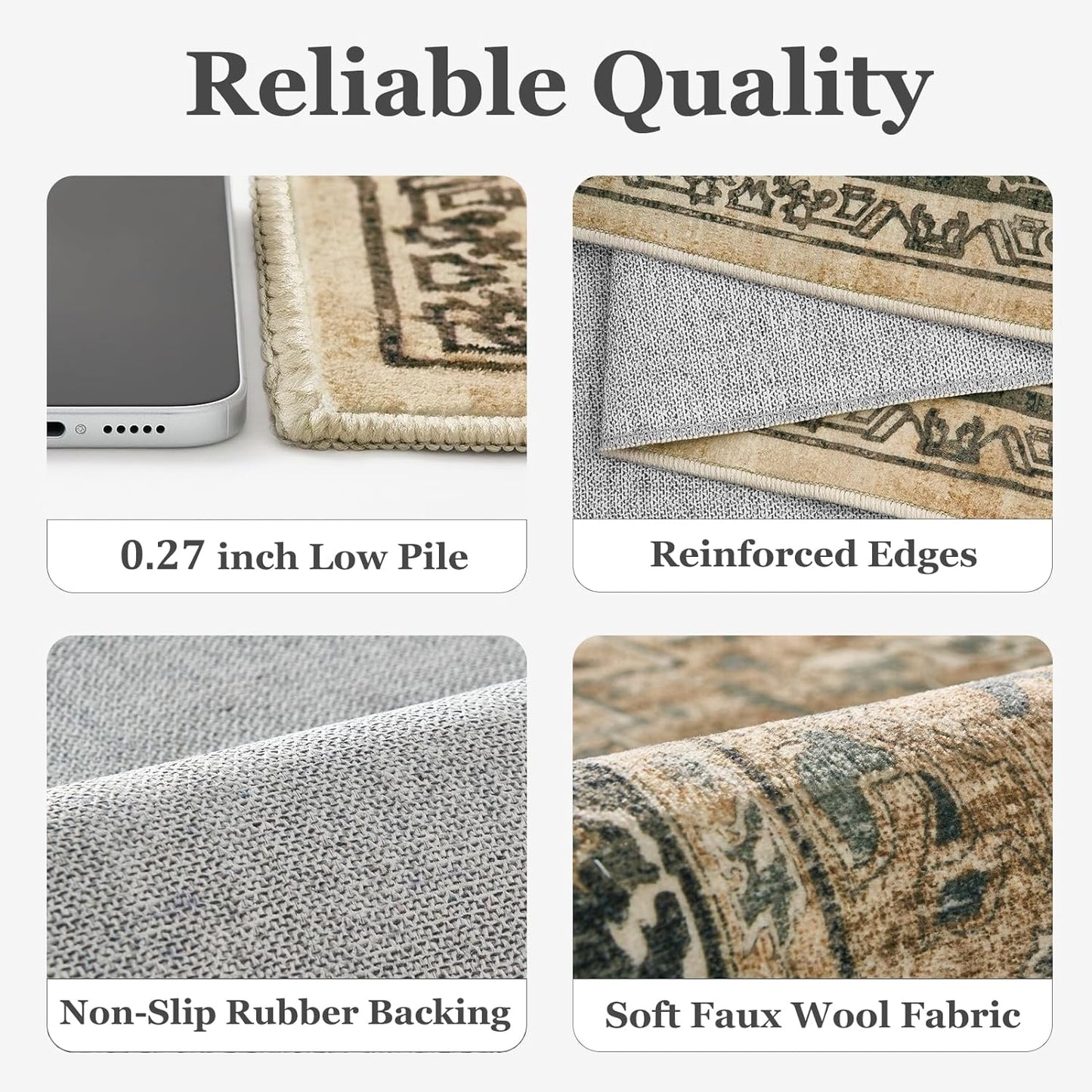 Vintage Distressed 5x7 Area Rugs for Living Room Bedroom Non Slip Washable, Medallion Pattern Printed Low Pile Thin Carpet Rugs for Dining Room/Kitchen/Home Office, Multi Brown Olive Accents