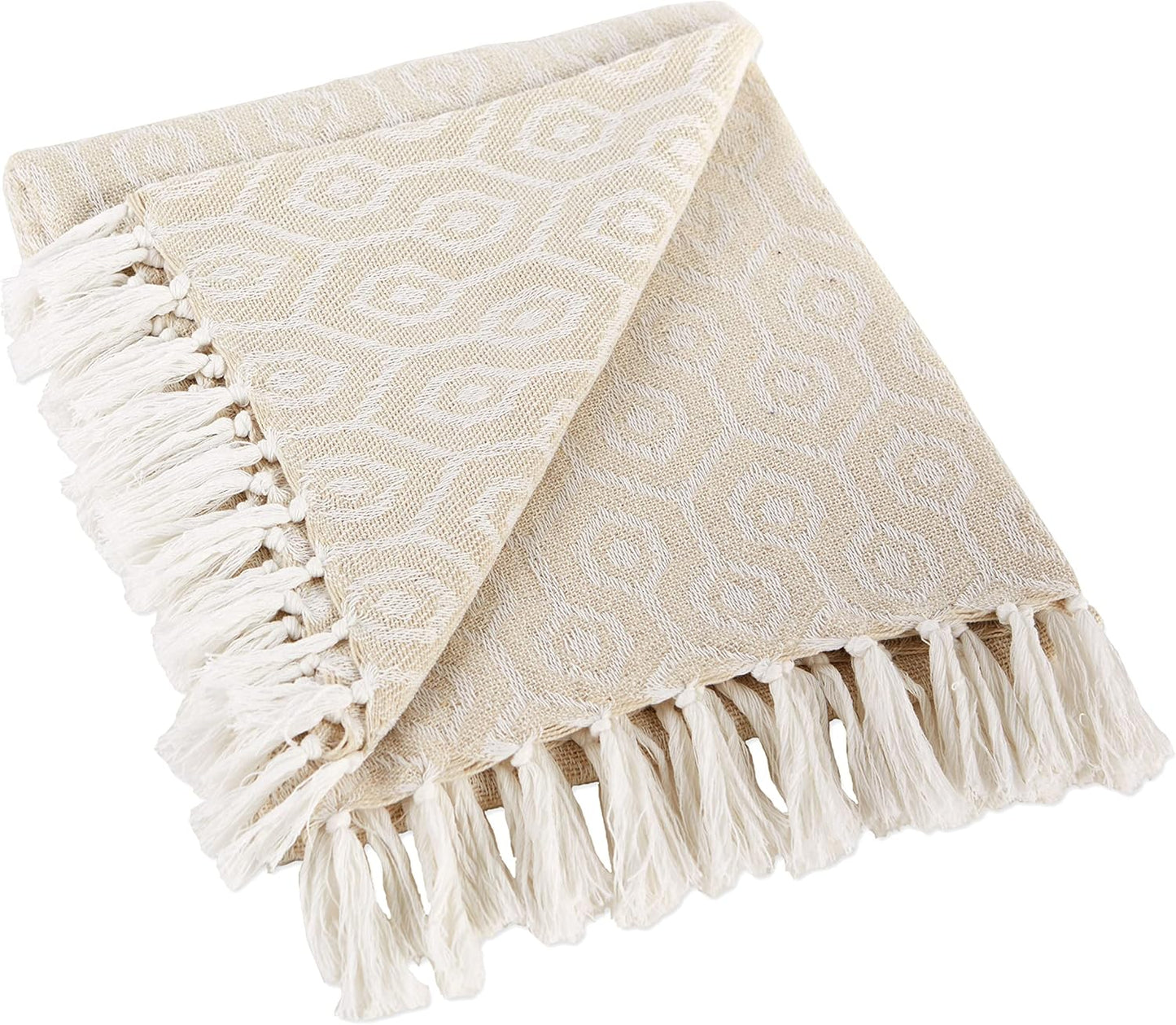 DII Modern Cotton Geometric Blanket Throw with Fringe for Chair, Couch, Picnic, Camping, Beach, & Keep Cozy with Everyday Use, 50x60, Off-White