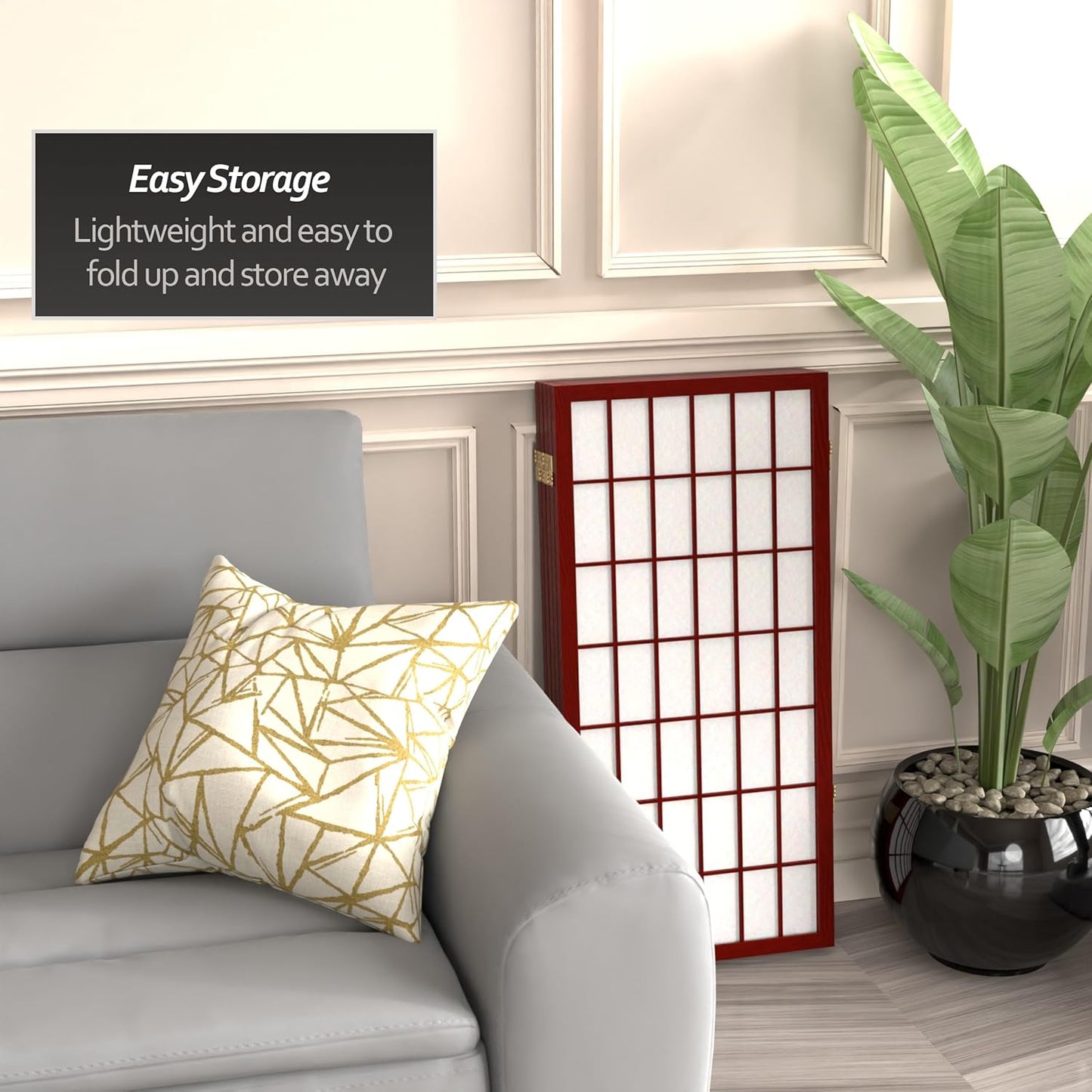 3 ft. Short Window Pane Shoji Screen - Rosewood - 5 Panels