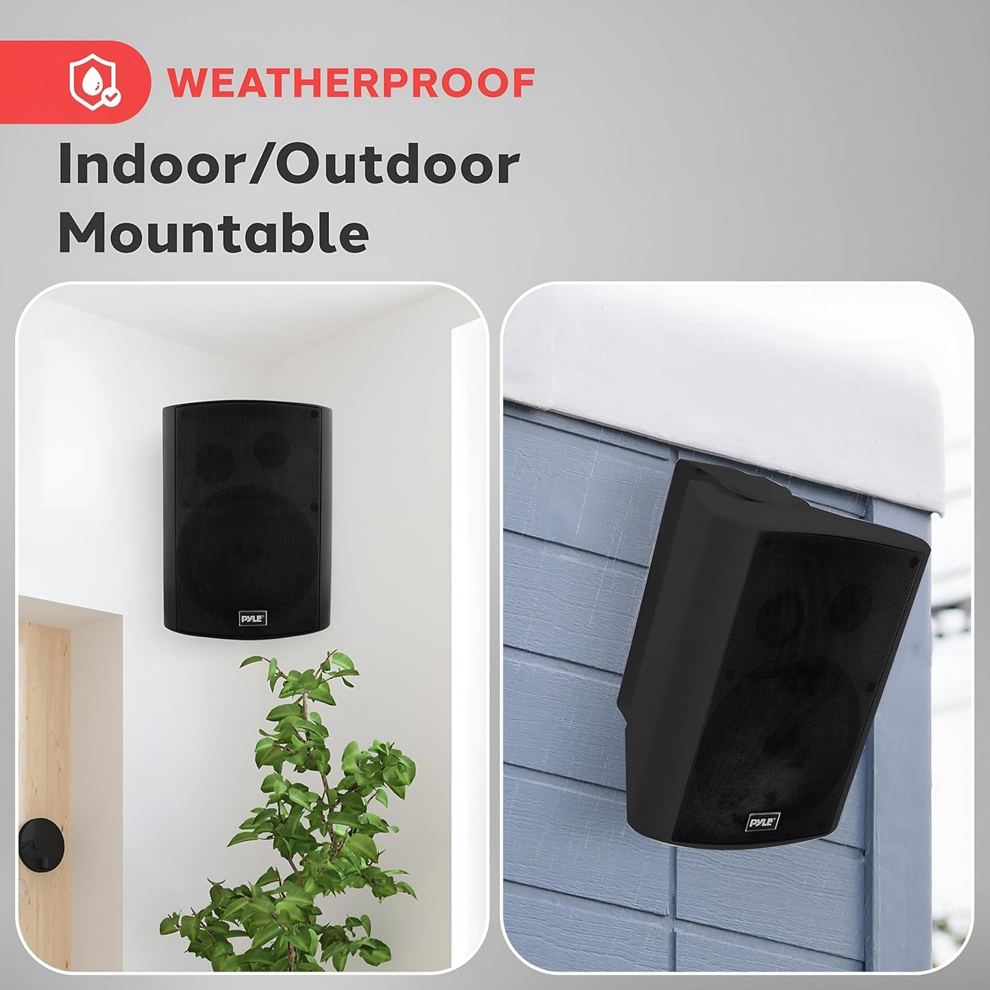 Pyle Waterproof Wall Mount Speaker System - 5.25 Inch Active + Passive Pair Wireless Bluetooth Compatible Indoor/Outdoor Stereo Sound Set with AUX IN - Pyle PDWR52BTBK (Black)