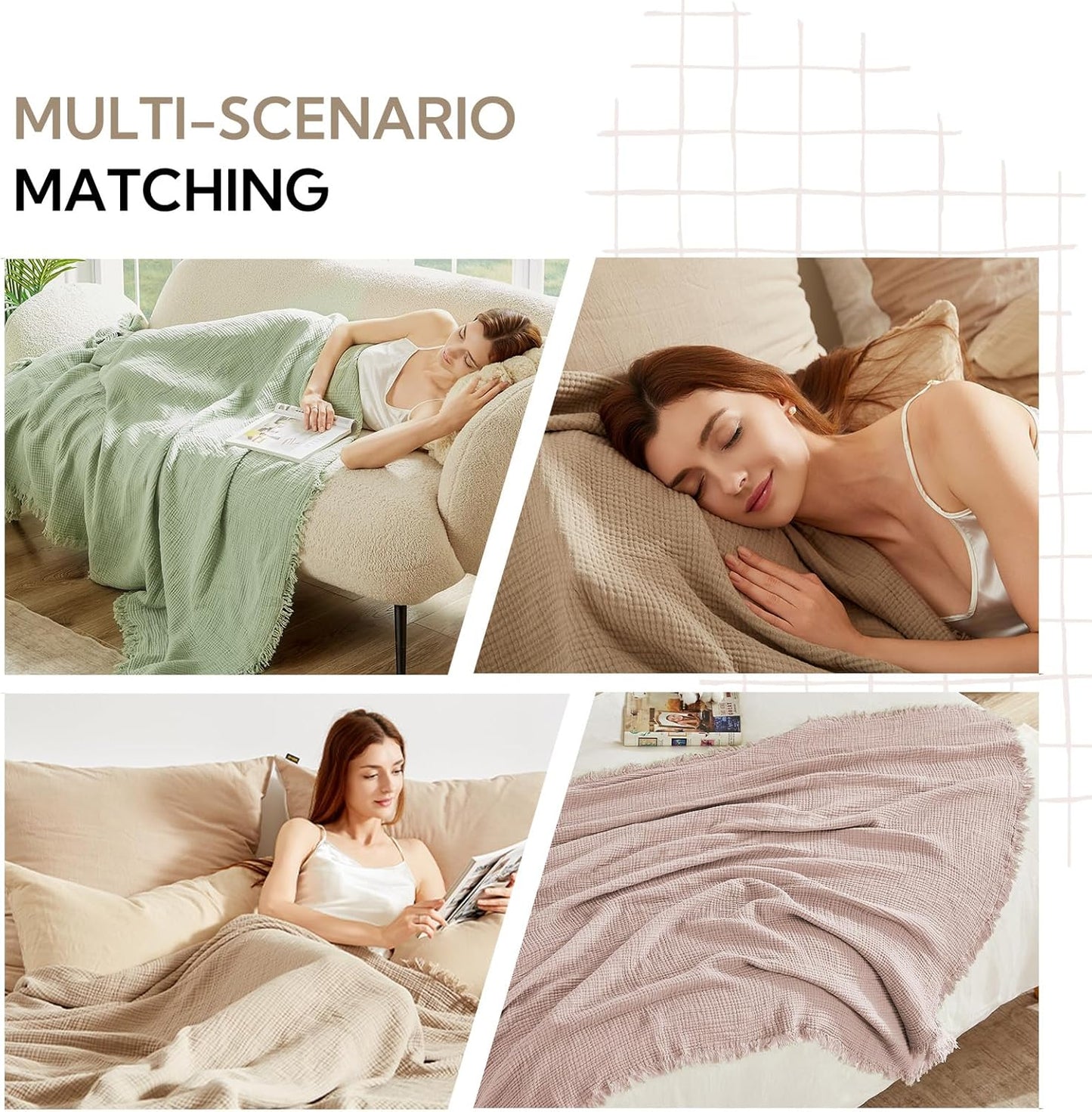 SOULFUL Muslin Throw Blanket with Tassels - Soft King Size Cotton Throw Blanket for Couch or Bed, Lightweight and Breathable Gauze for All Seasons, LightChampagne, 108" x 90"