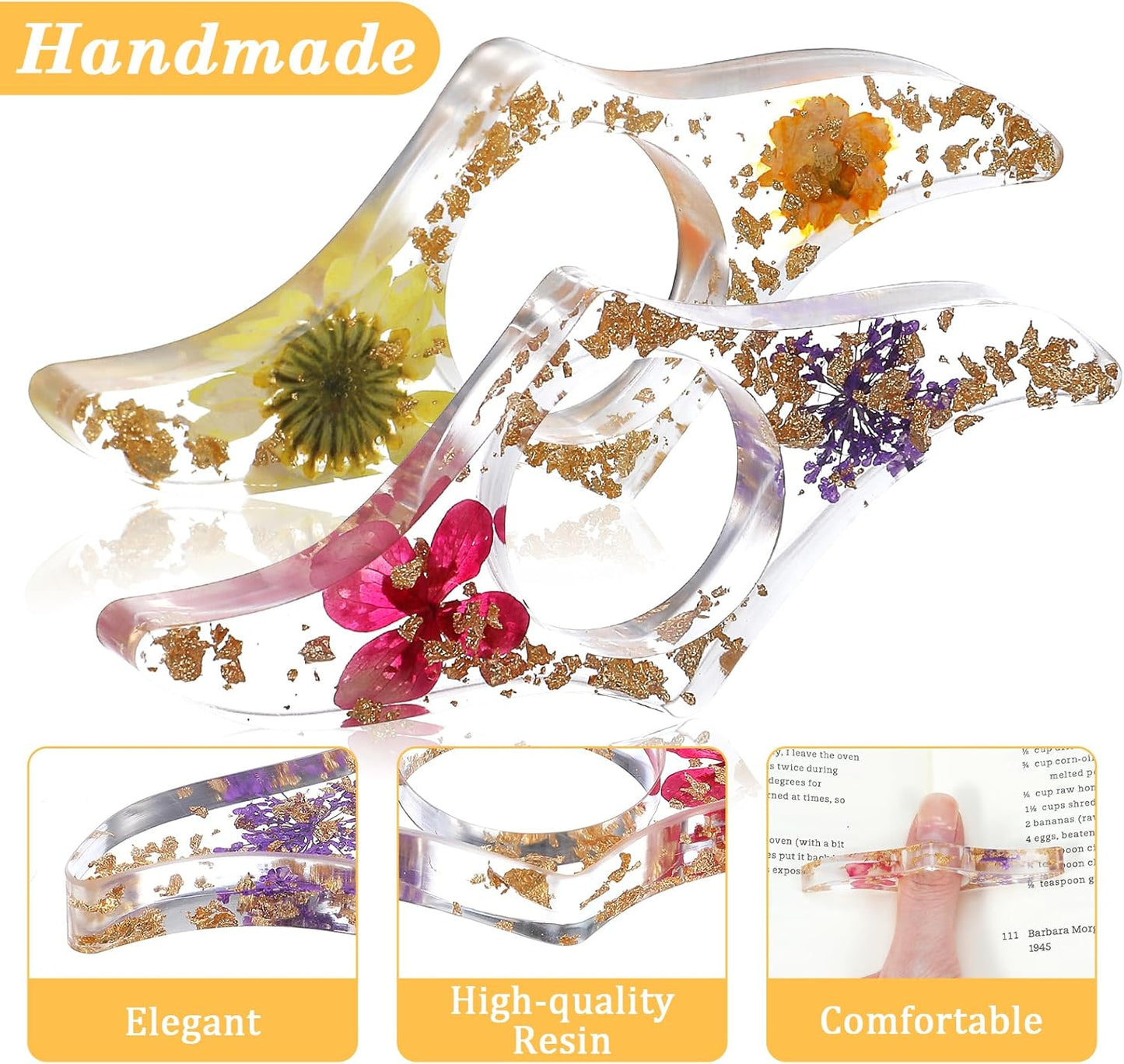 4 Pcs Book Page Holder, Dried Flower Thumb Book Page Holders for Reading, Transparent Floral Resin Bookmarks Holder with Tassels, Reading Accessories for Book Lovers Students Teachers