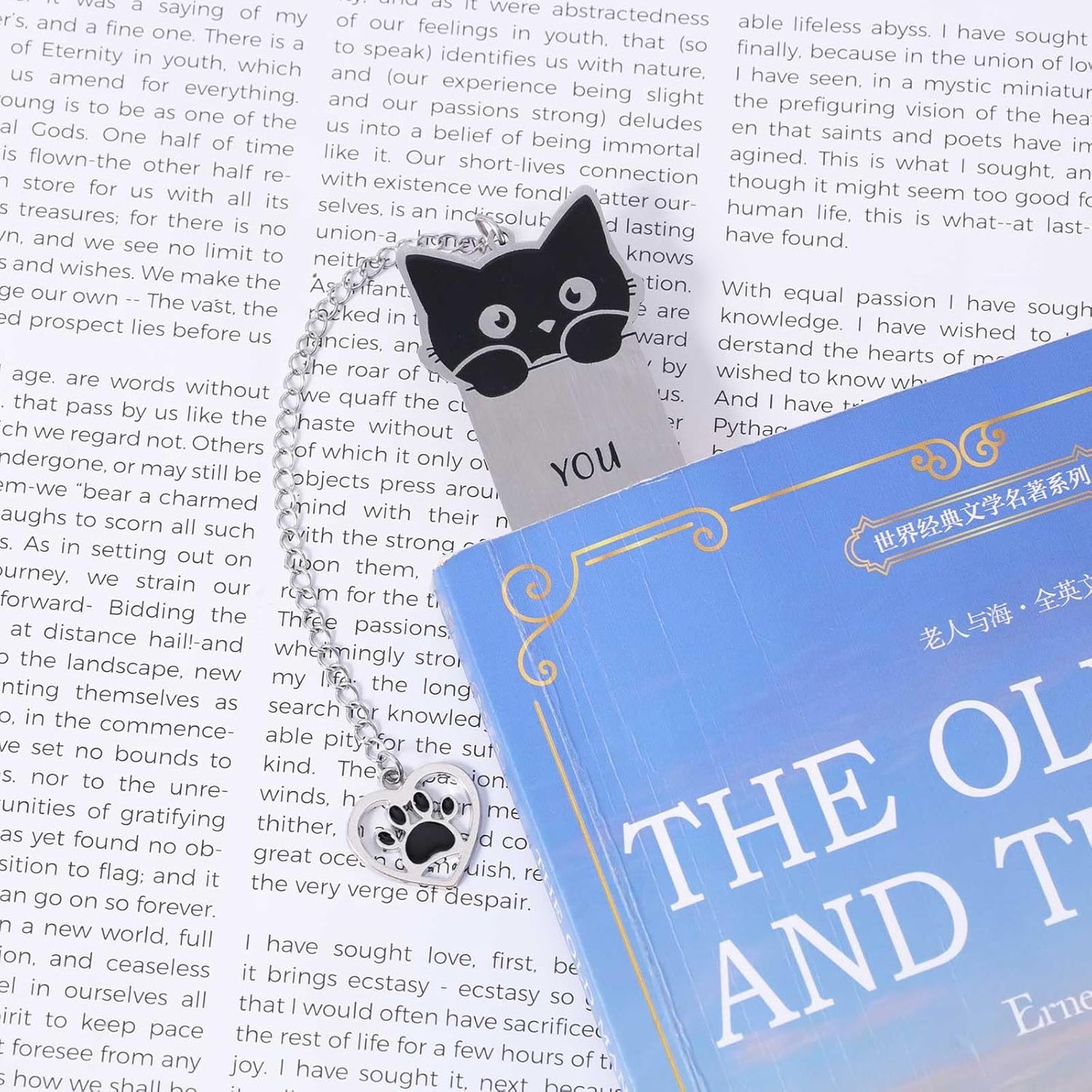 Cat Bookmark, Zinc Alloy Kitten Pet Book Marker for Women Cute Bookmark Cat Lovers Bookish Gift Funny Animals Book Mark with Heart Pendent for Reading Lovers