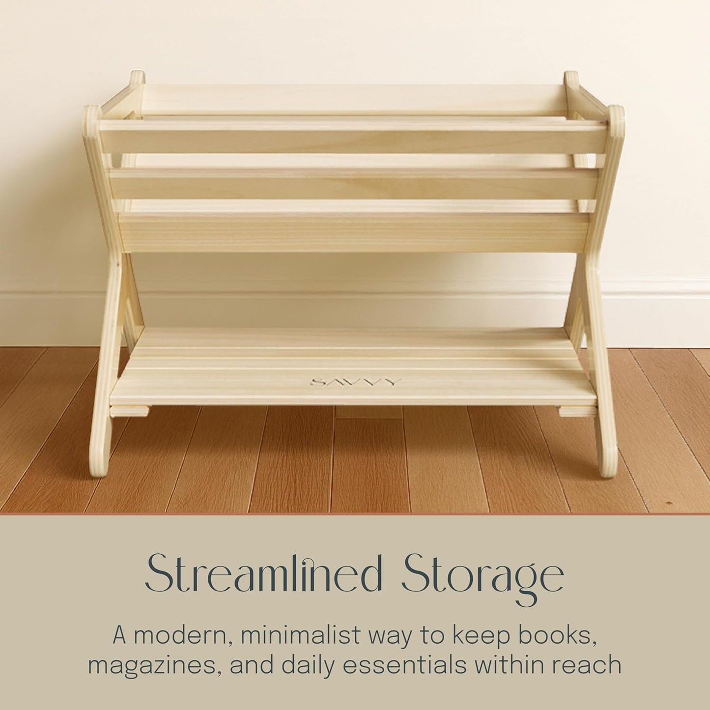 Sidestack Book Caddy Storage Organizer with Shelf, Small Bookshelf, Natural