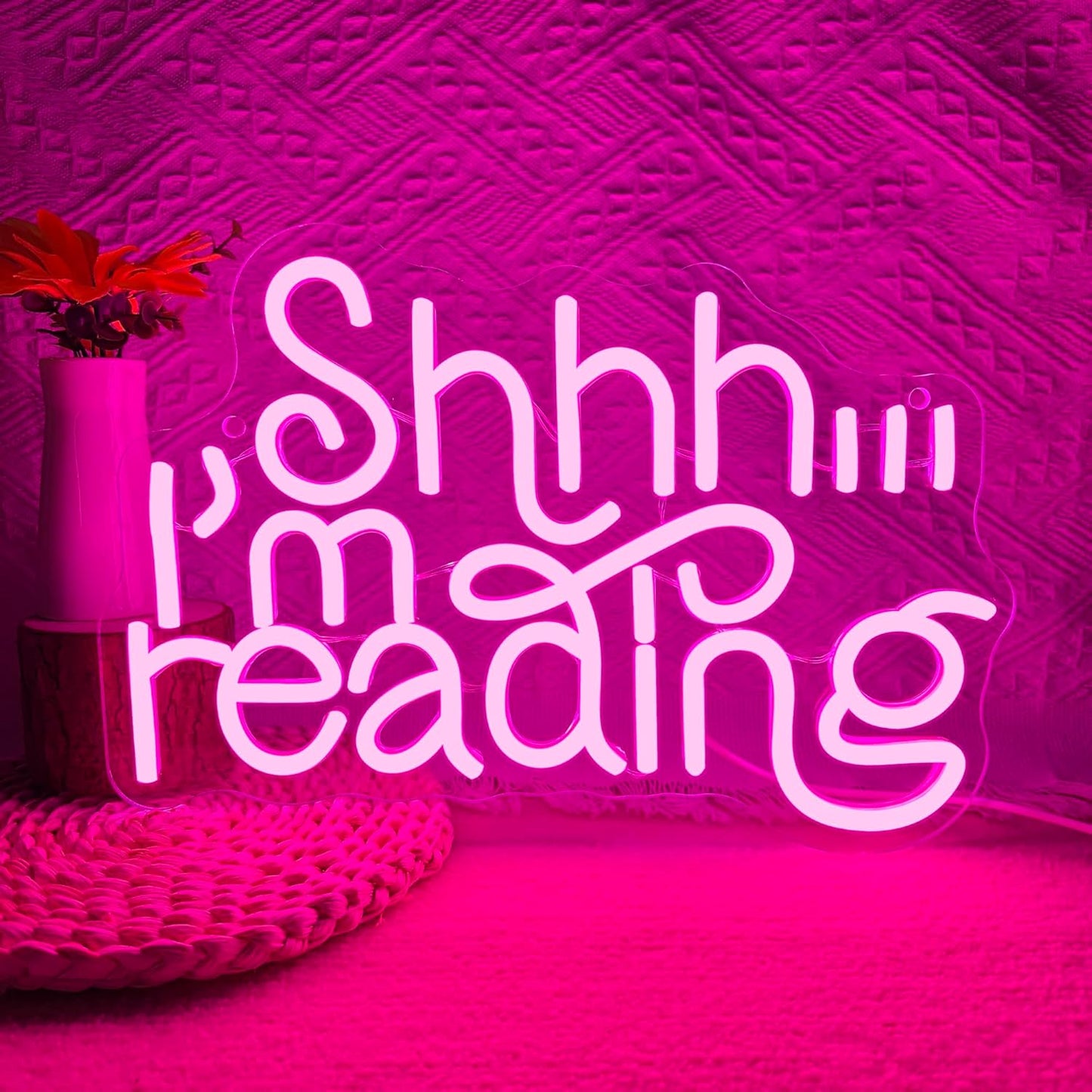 Shhh I'm Reading Neon Sign, Dimmable Classroom Neon Light Sign, School Supplies Backdrop Wall Decor, Reading Wall Library Hanging Sign Book Bookshelf Quote Gifts for Friend(13 * 9.1in)