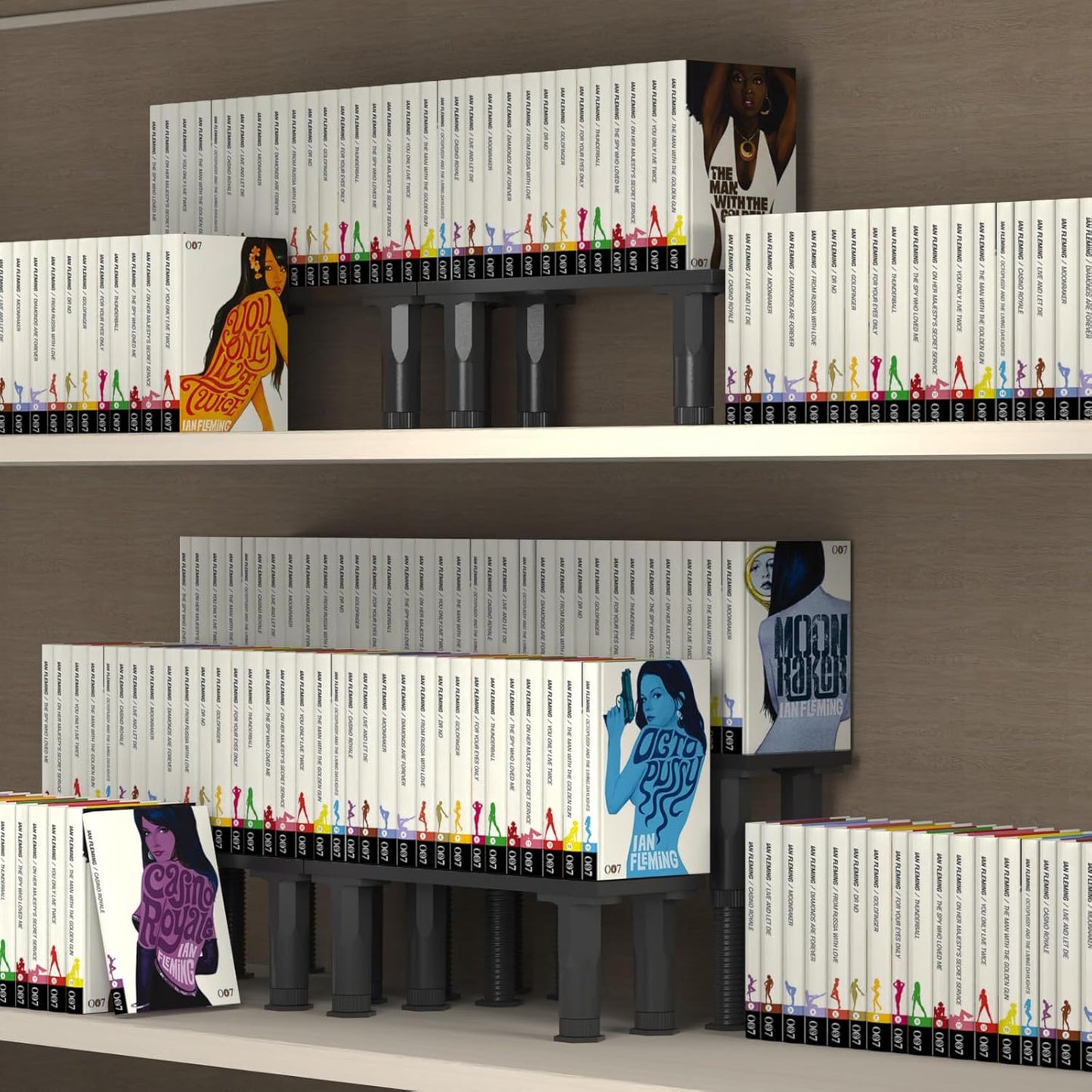 Manga Shelf Risers, 2 Pack Book Riser for Bookshelves, Black Wooden Height Adjustable Comic Books Shelves for Double Rows Display Stand for Books, Collectibles, Anime Figurines, Blind Boxes, CDs