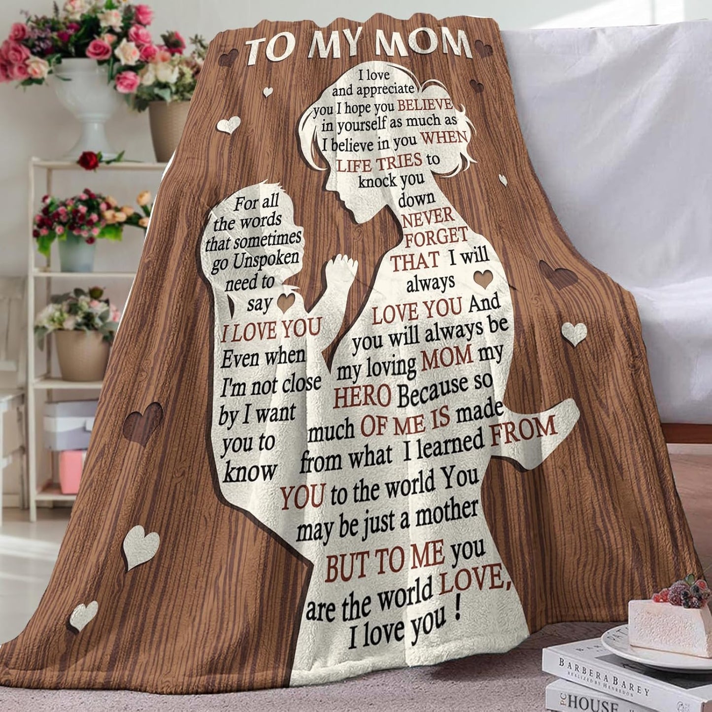 Gift for Mom from Daughter Son Flannel Throw Blanket, for Mama Women, Birthday Ideas, to My Mom Present, Farmhouse Soft Bedding Sofa Blankets 50 x 60 in