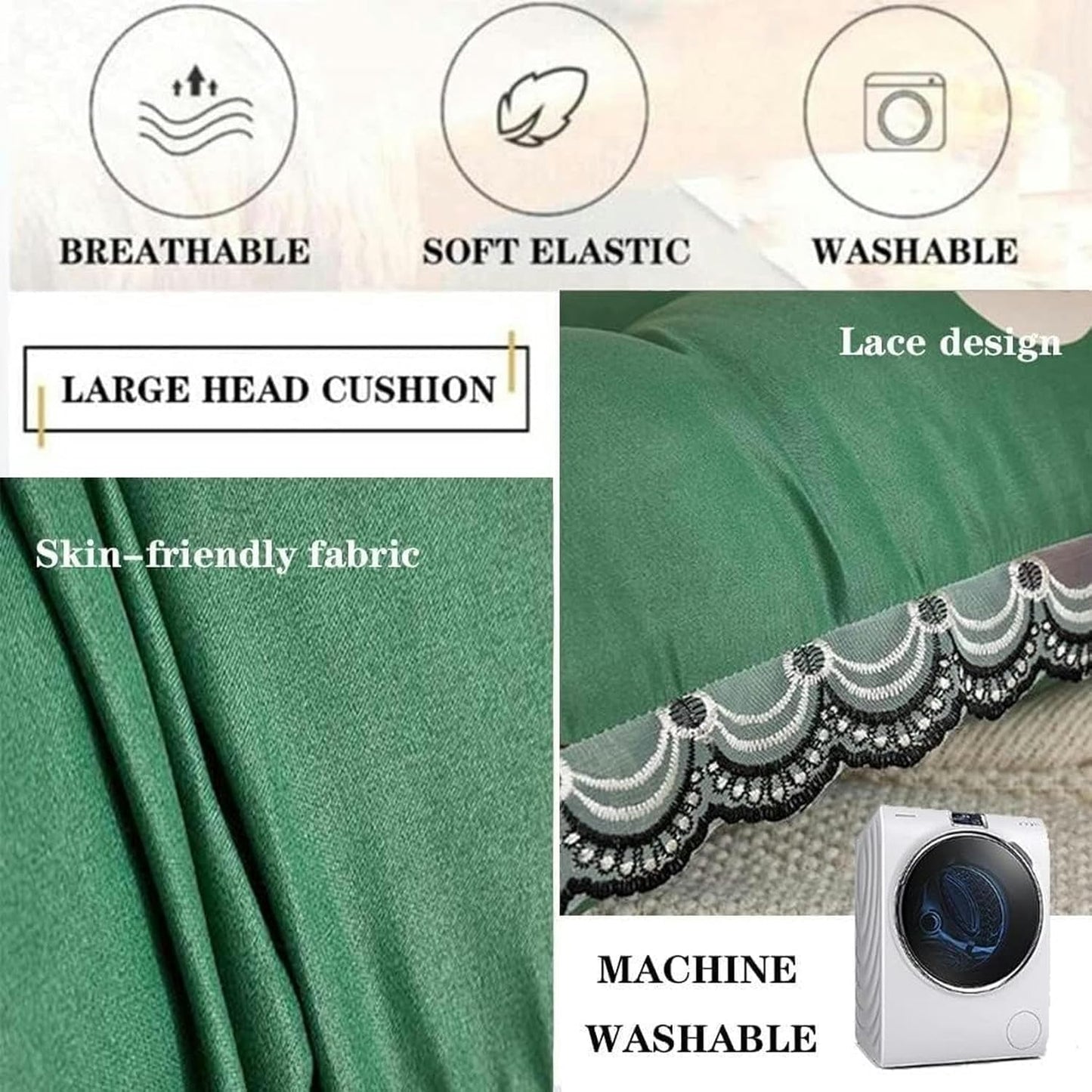 Large Reading Wedge Pillow, Removable Twin Full Queen Daybed Bunk Bed Rest Headboard Cushion Bolster Cushion Bed Rest Pillows(Green,120 * 50cm)