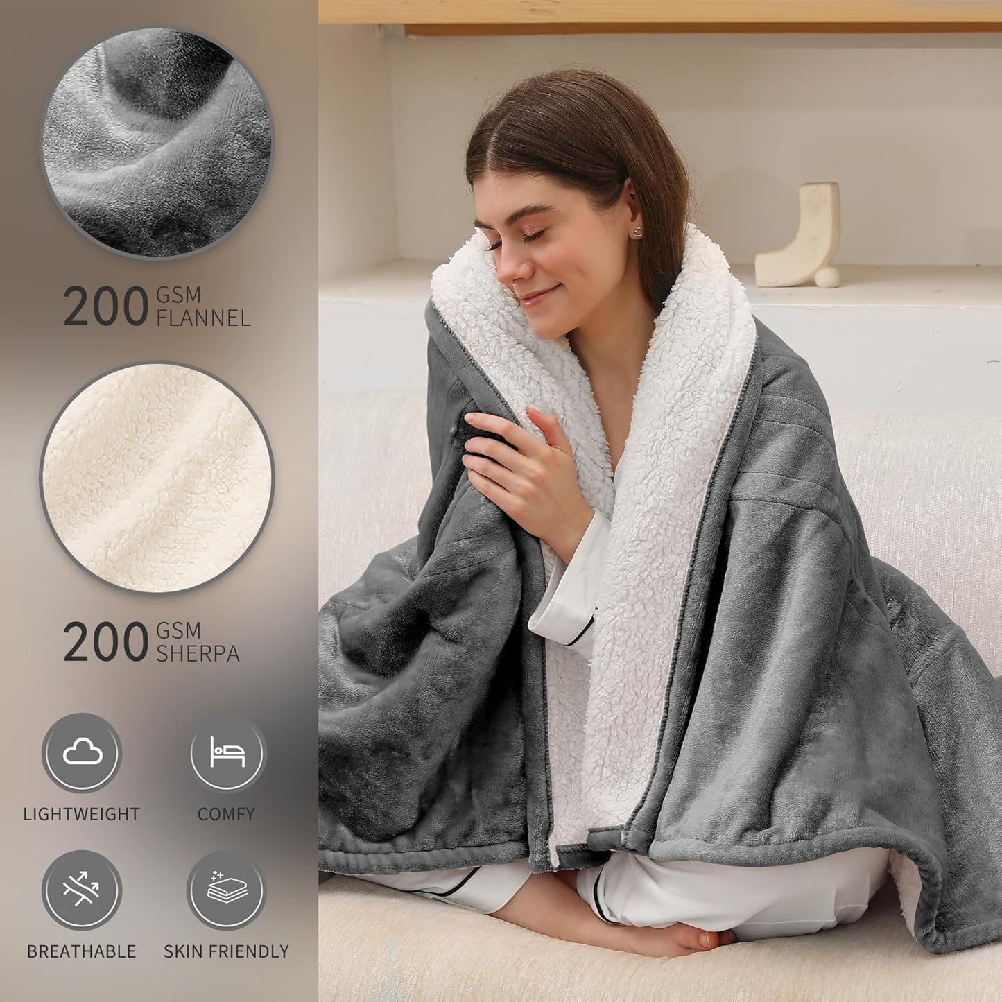 ESTINGO Electric Blanket Full Size, Heating Blanket Full with 6 Heating Levels & 1-10 Hours Auto Off, Machine Washable Plush Heating Blanket with Timer for Bed Camping Office 72" x 84", Cool Gray