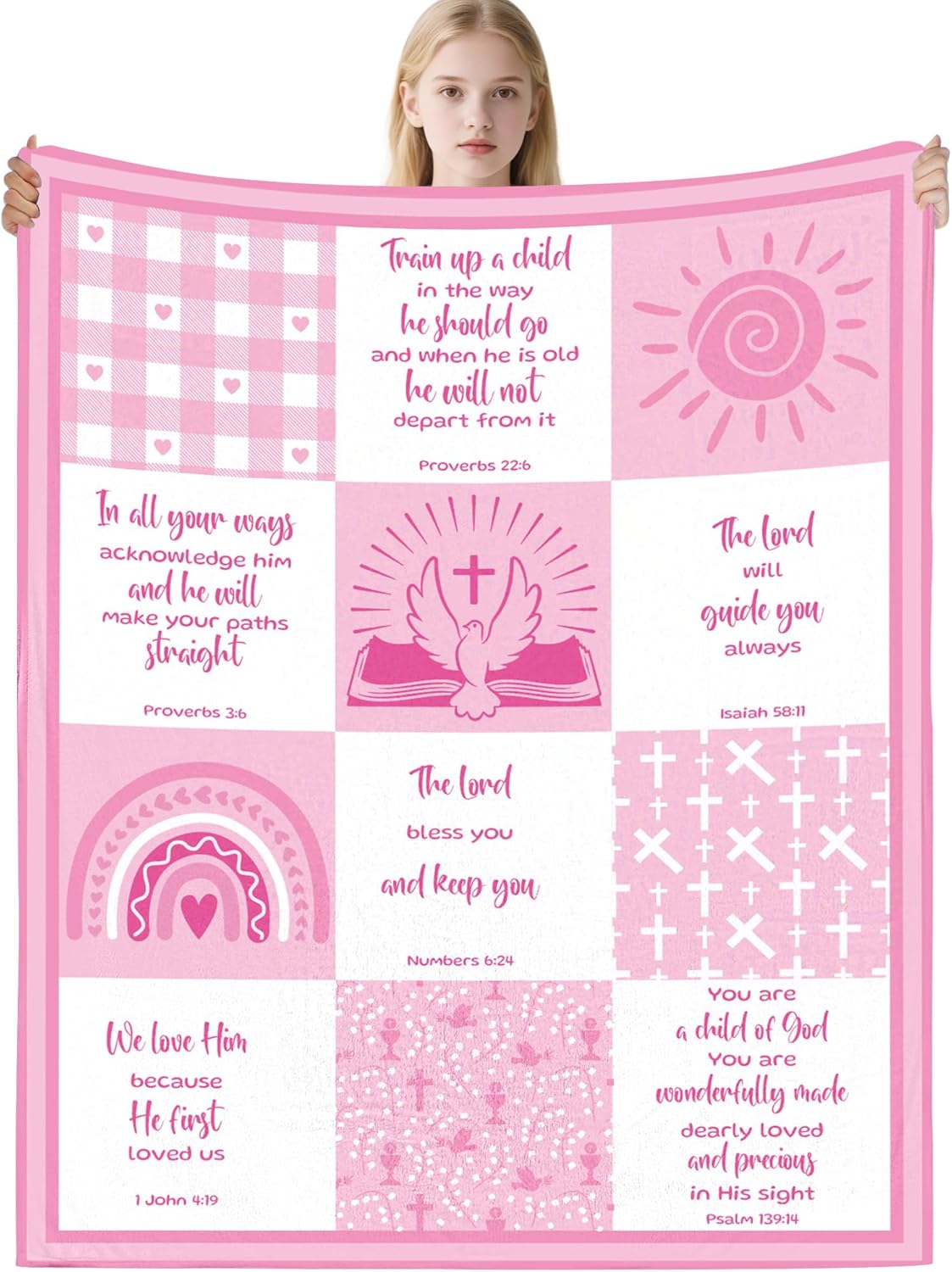 Bozidol Baptism Gifts for Girl, 40"x50" Pink Baby Girl Blanket with Bible Verses Scripture, Baby Receiving Blankets, Christian Religious Baptismal Christening Gifts for Newborn Kids