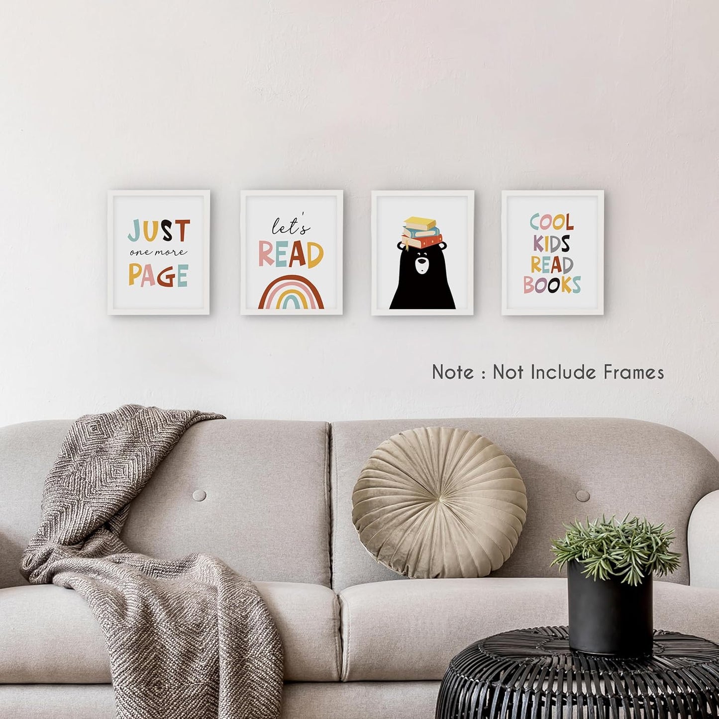 HRQKO Cool Kids Read Books Wall Art Poster Set of 4, Boho Rainbow Classroom Library Reading Corner Posters Wall Decor, Inspirational Quotes Read Signs Prints for Playroom Nursery 8”x10” Unframed