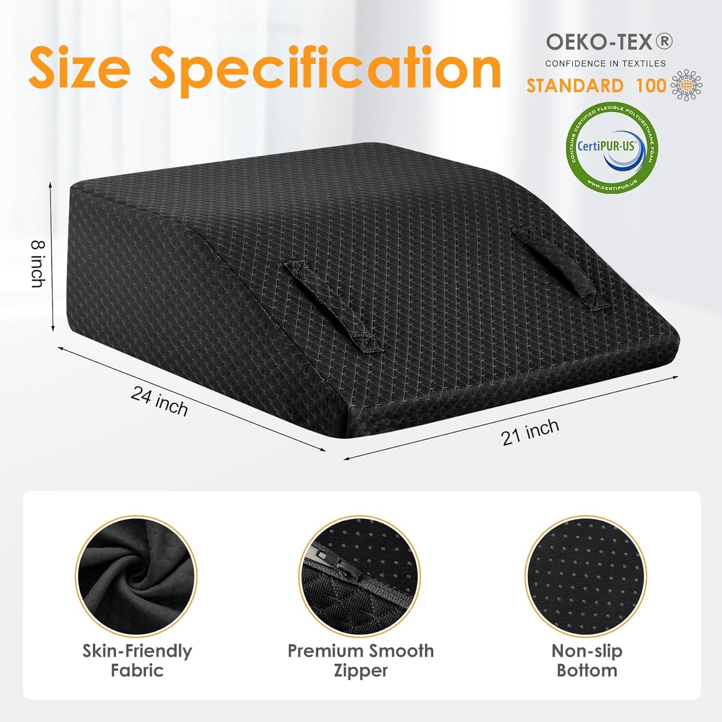 Leg Elevation Pillow for After Surgery, 8inch Foam Leg Elevating Pillow for Swelling and Blood Circulation, Leg Wedge Pillow for Sleeping, Knee Pillow for Knee Hip Ankle Pain Relief, Black