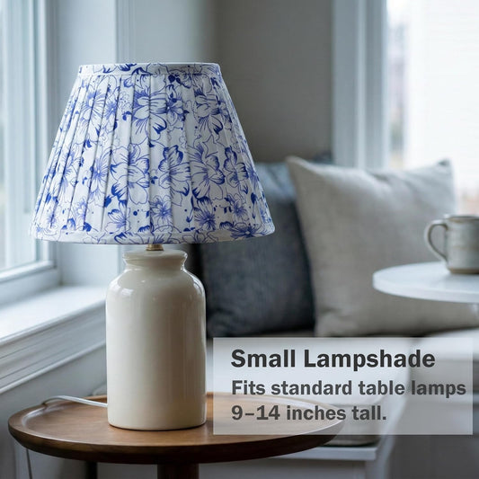 Small Blue Floral Lamp Shade for Bedside & Desk Lamps (1 Pack), 5x9x6.2 Inch Empire Pleated Lampshade, Cloth Lampshade with Spider Fitter, No Assembly, Ideal for Country, Vintage & Coastal Home Decor
