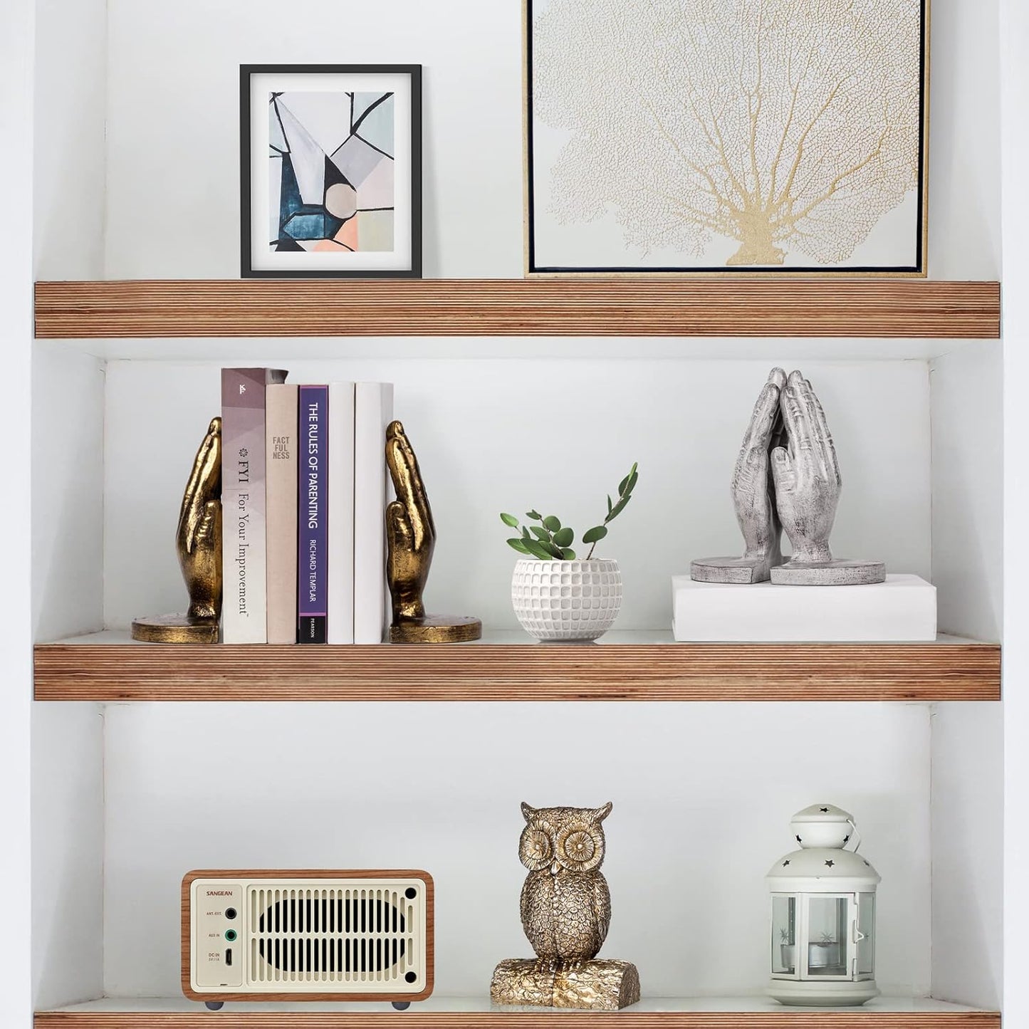 Book Ends to Hold Books Heavy Duty - Book Ends for Shelves, MXARLTR Decorative Bookends for Heavy Books with Anti-Slip Base Book Stopper for Home Office Meditation Yoga Room Decor (Antique Brass)