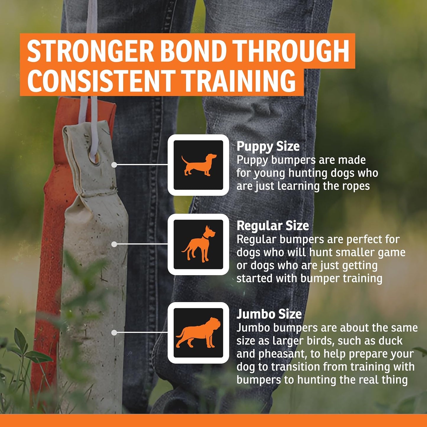 SportDOG Canvas Dummies - Hunting Dog Training Tool - Game Scent Absorber - Water-Ready Bumper - Durable Field Dummy - Weighted Toy - Puppy Size - 2.25" W X 8.5" L - Orange