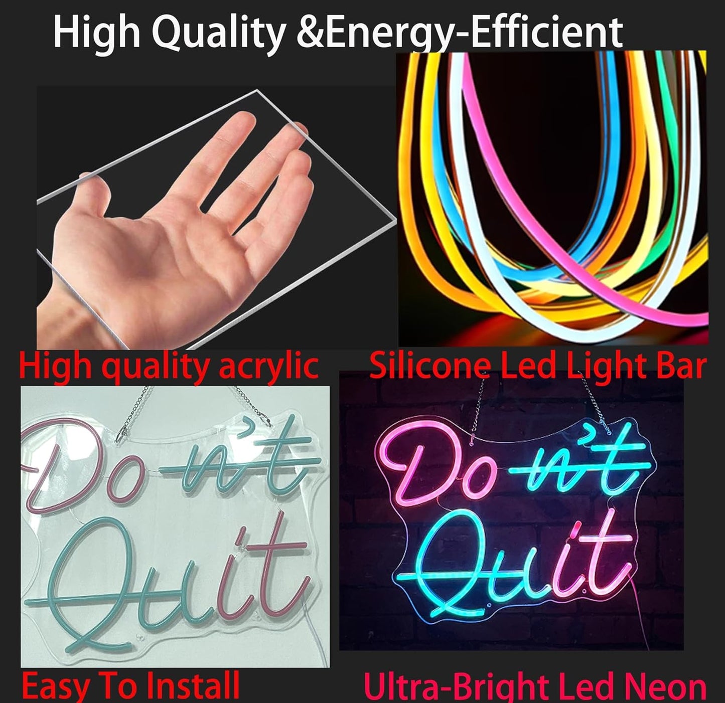 Don't Quit Neon Signs for Bedroom Living Room Party Home Decor, Led Sign with Dimmable Switch， Battery box or USB Powered (Don't Quit)