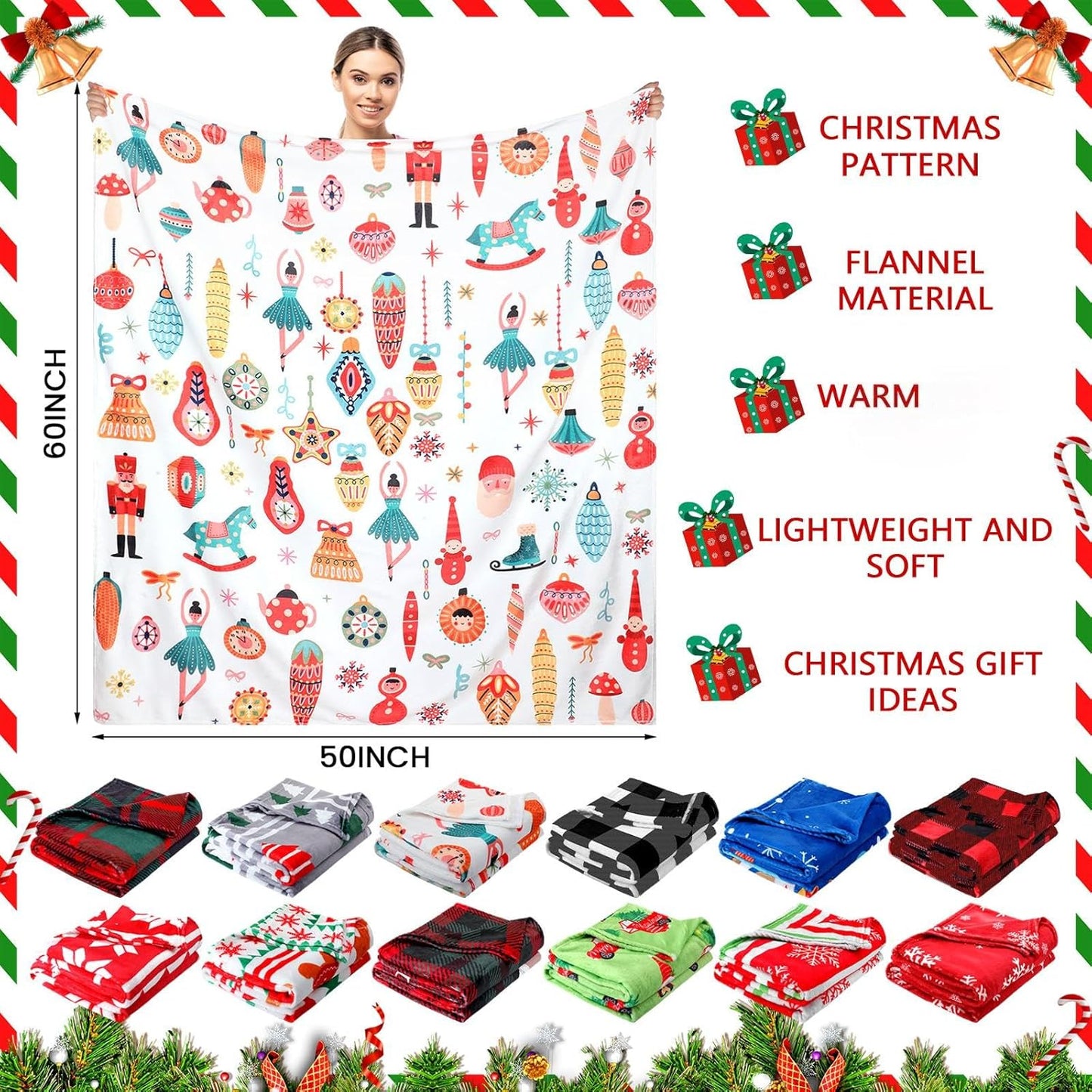 Newwiee 12 Pack Christmas Throw Blanket Buffalo Plaid Prints Fleece Blanket Bulk 50 x 60 Inch Xmas Plush Warm Holiday Flannel Blankets and Throws for Xmas Home Couch Bed Winter Gift Homeless Supplies