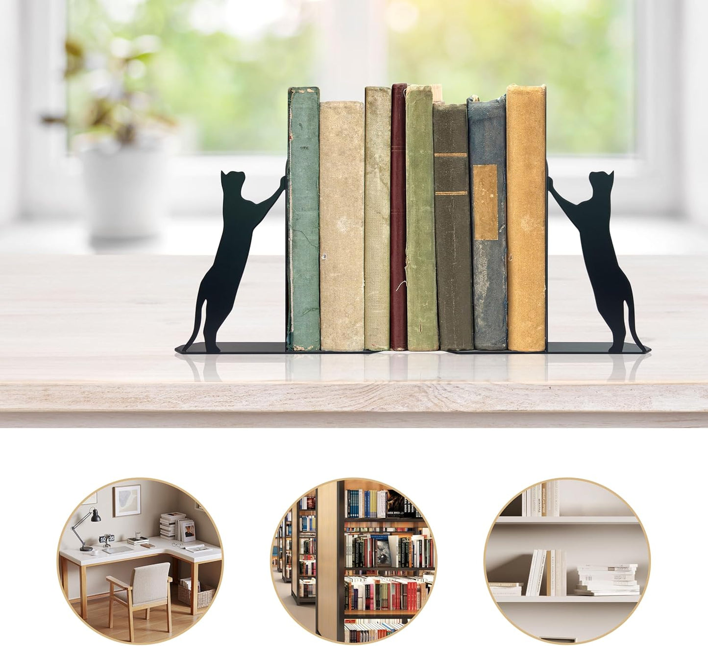 Cat Metal Bookends Cute Climbing Cat Book Ends for Shelves Bookshelf Decorative Objects Home Office Desk Nice Cat Lover Gifts for Women