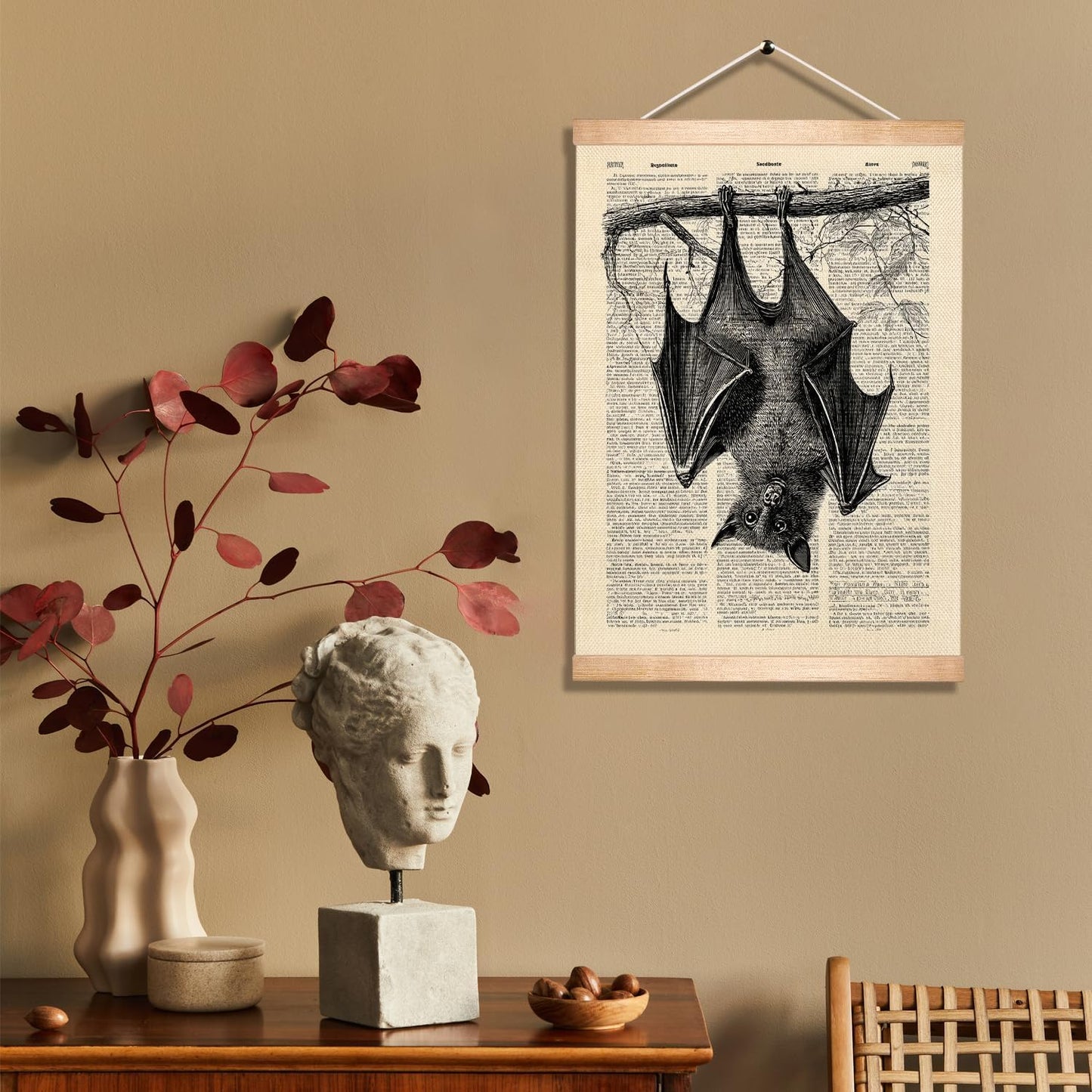 HEYJEEPER Vintage Bat Wall Art, Gothic Natural History Illustration Poster, Retro Dictionary Page Style Hanging Decor for Living Room,Office,Witchy or Bedroom Wall Decor14 x 18.5Inch