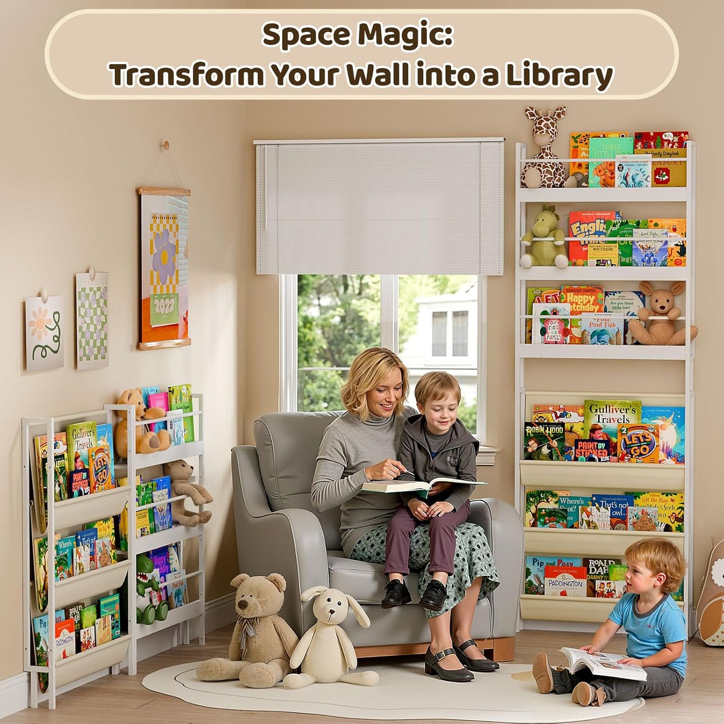 Kids Bookshelf - Wall Mounted 6-Tier Book Shelf for Kids Rooms, Behind The Door Bookshelf for Baby Toddler, Corner Wall Book Shelf for Bedroom/Nursery, Book Organizer for Toys and Books