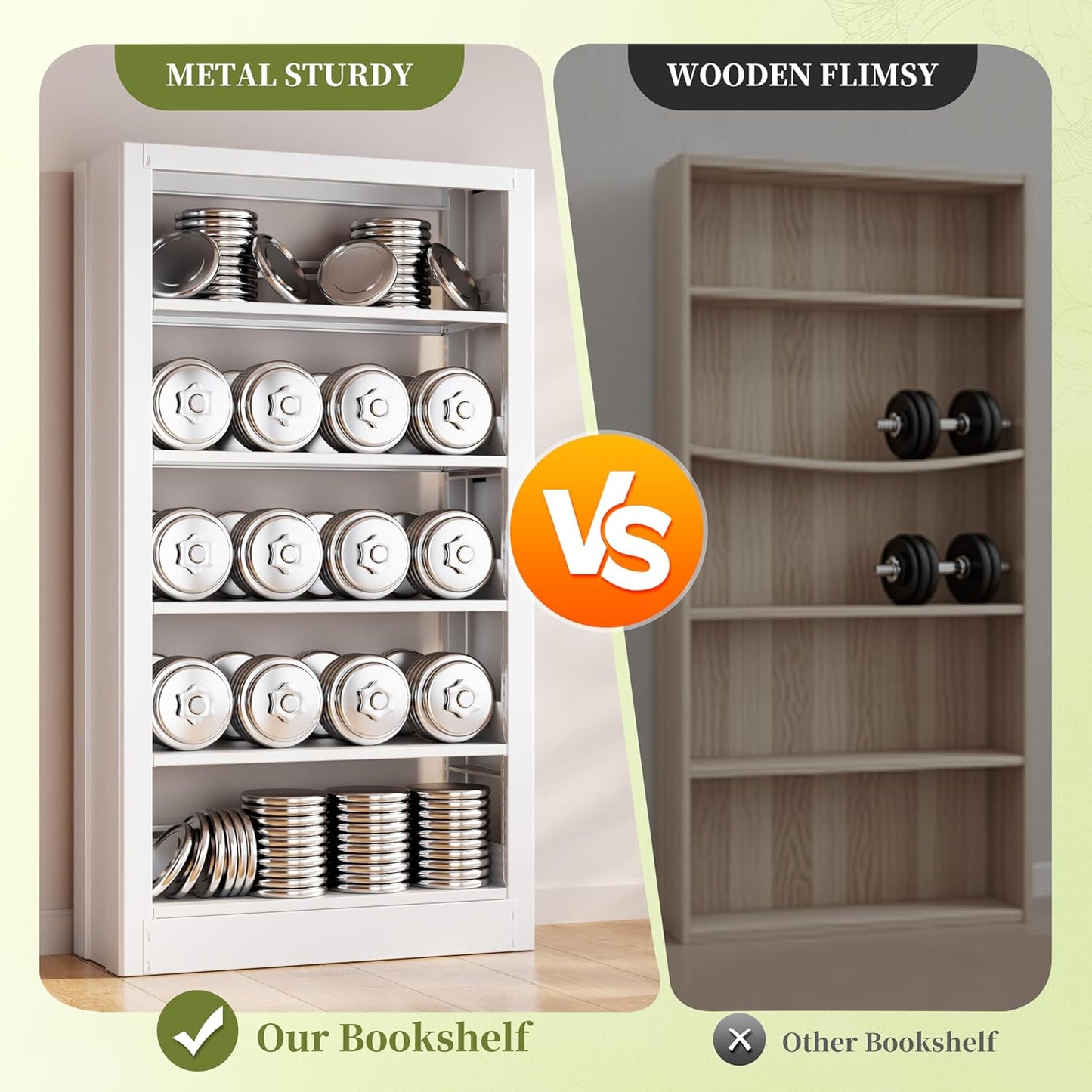 Bookshelf, 71" H Tall White Bookcase, 5-Tier Bookcase Metal Sturdy Bookshelf with Adjustable Shelves,Heavy Duty Book Cases for Living Room, Library, School, Study, Home Office