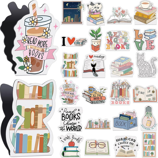 Nezyo 24 Pieces Magnetic Bookmarks Cute Magnet Page Markers Foldable Page Clip for Students Reading Stationery Supplies Office Presents(Book)