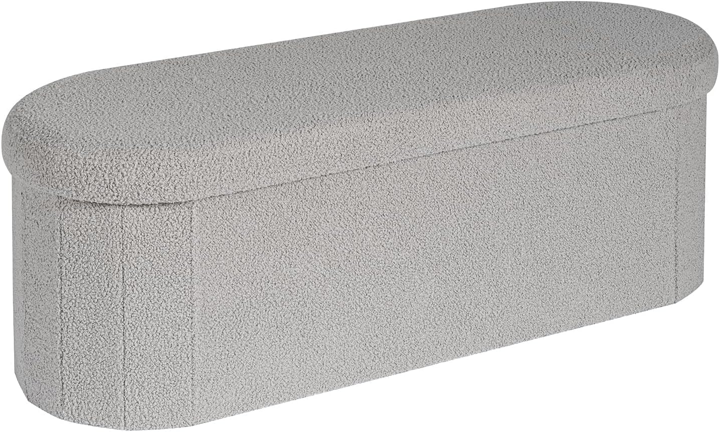 PINPLUS Storage Ottoman Bench Tufted Folding Ottomans Bench Foot Rest, Chest Box Velvet Bench with Storage, 43"x15"x15" (Grey)