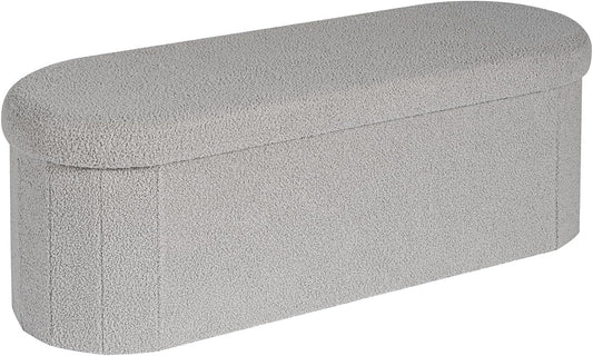 PINPLUS Storage Ottoman Bench Tufted Folding Ottomans Bench Foot Rest, Chest Box Velvet Bench with Storage, 43"x15"x15" (Grey)