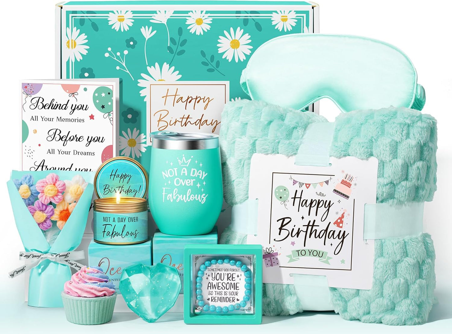Birthday Gifts for Women Friendship, Unique Happy Birthday Gifts Basket for Mom Her Best Friend Sister Wife Girlfriend Coworker, Luxury Self Care Box Ocean Relaxing Spa Gifts Set for Women w/Blanket