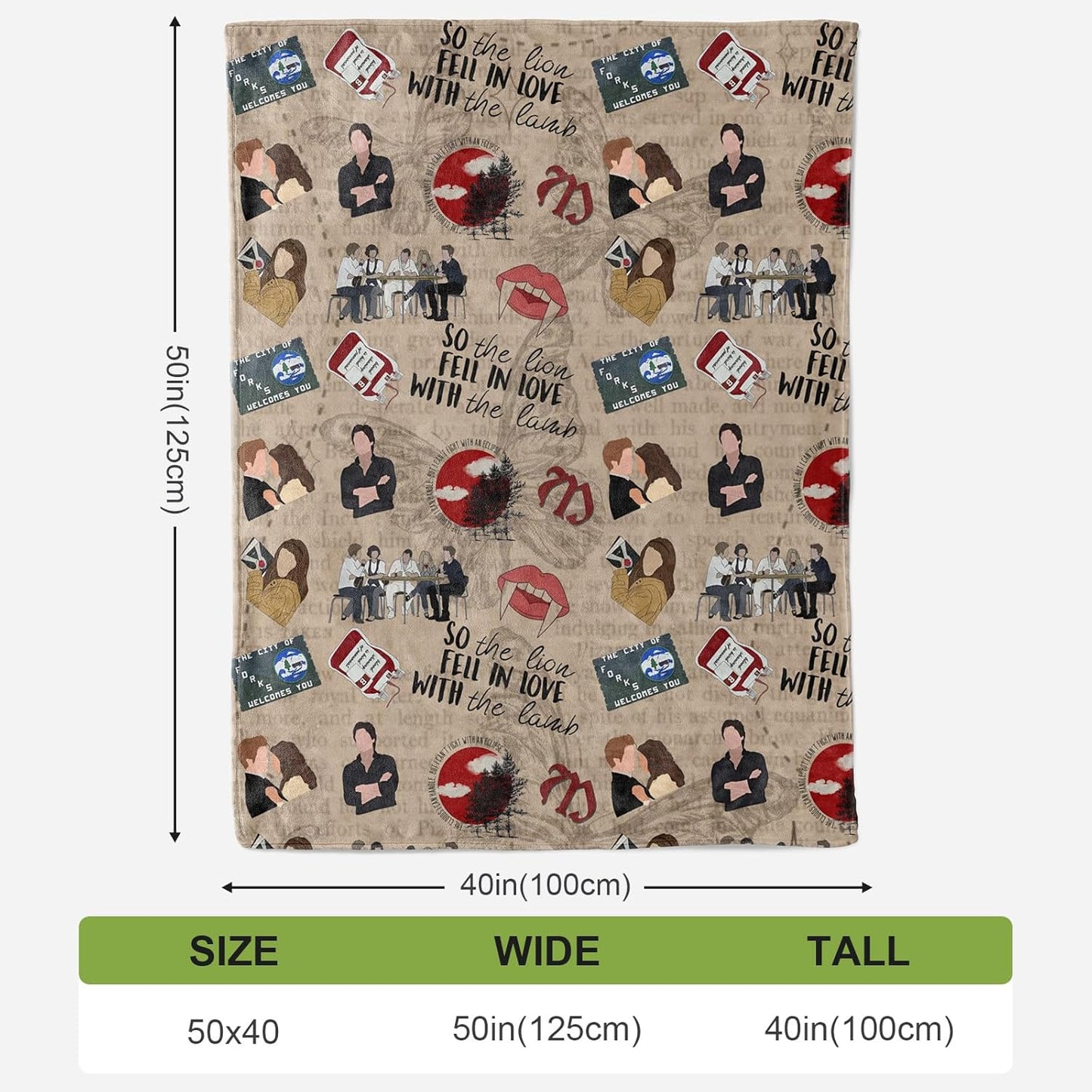 MHunter 50'' x 40'' Movie Twilights Gift Large Size Flannel Blanket, Edw Vampire Romance Throw Blankets House, All Seasons Warm Cozy for Sofa Chairs Bed Home Office Fans, Perfect for Girls and Women