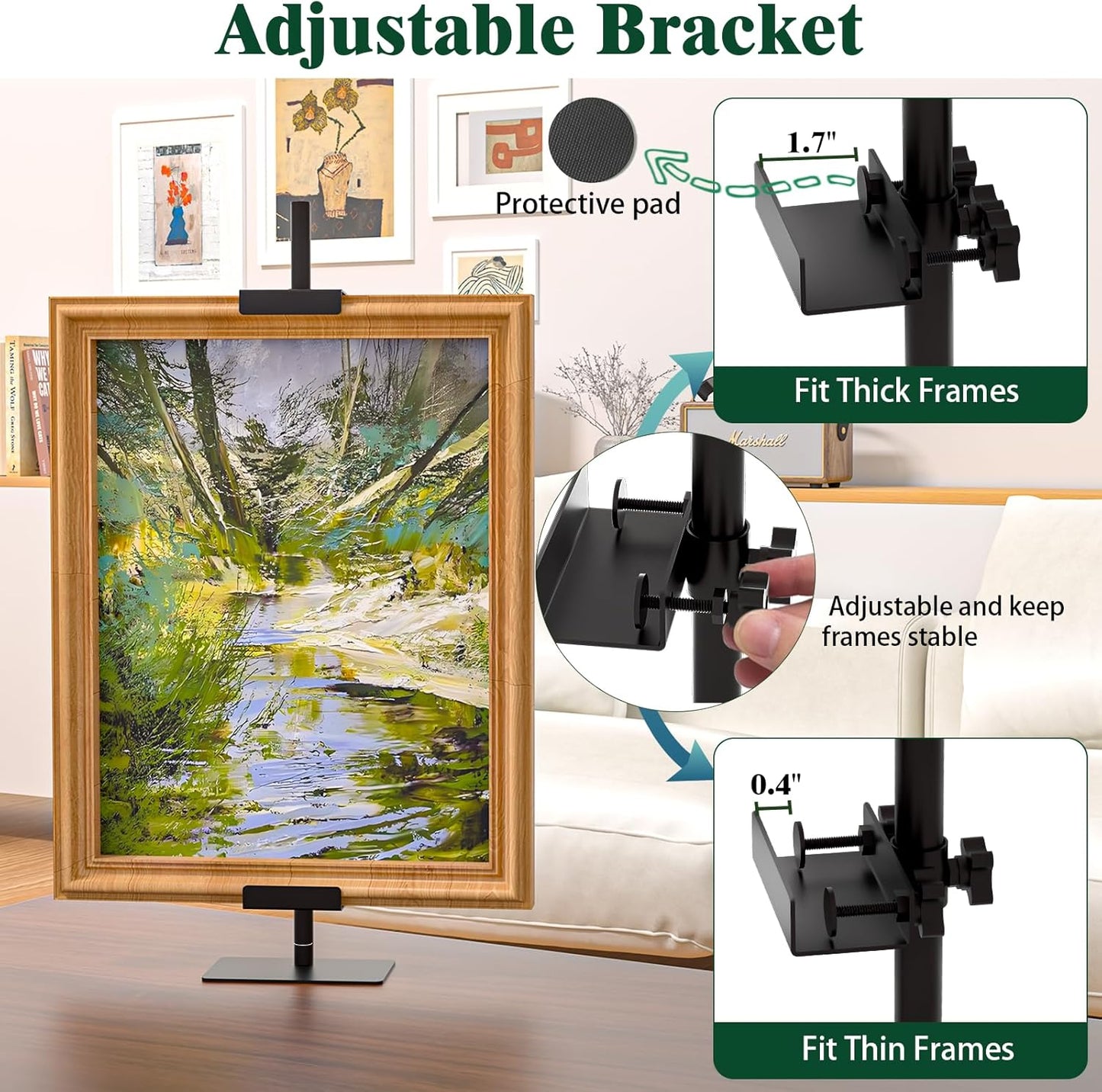 Tabletop Easel Stand, 31" H/1.7" T Adjustable Picture Frame Stands for Display, Metal Tablet Top Easel Picture Frames Stand, Canvas Frame Easel, Black Stand for Sign, Photo, Poster, Art, Painting