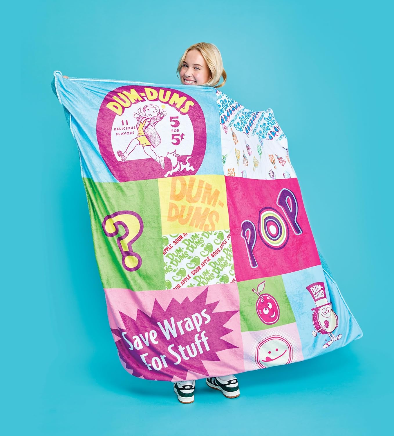 iscream Dum Dums Silky Soft Fleece and Cozy Sherpa 56" x 60" Reversible Throw Blanket - POP