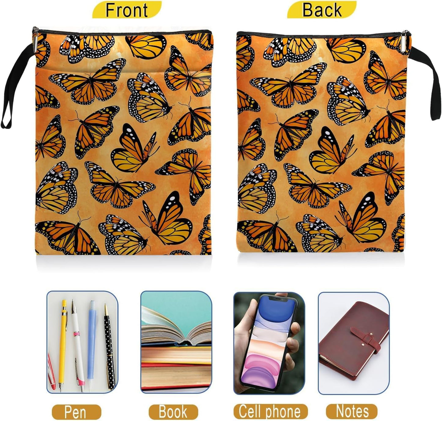 Book Sleeve, Book Covers for Paperbacks,Book Sleeves with Zipper, Book Pouch Butterfly Lover Gifts, Butterfly Themed Gifts for Women Librarian Teacher Daughter Graduation Birthday Christmas Gifts