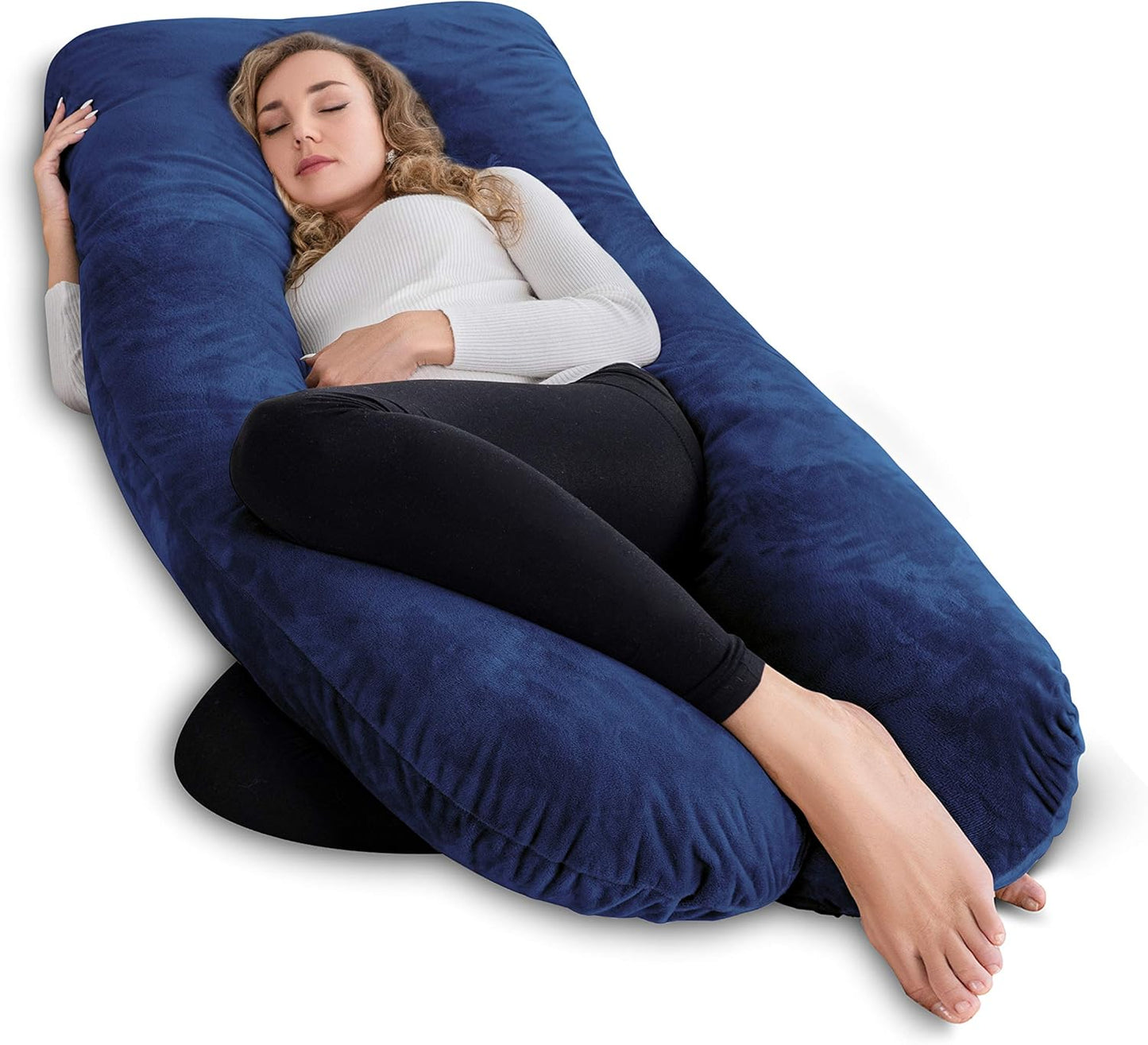 AngQi Pregnancy Body Pillow, U Shaped Full Body Pillow with Removable Velvet Cover, Navy Maternity Pillow