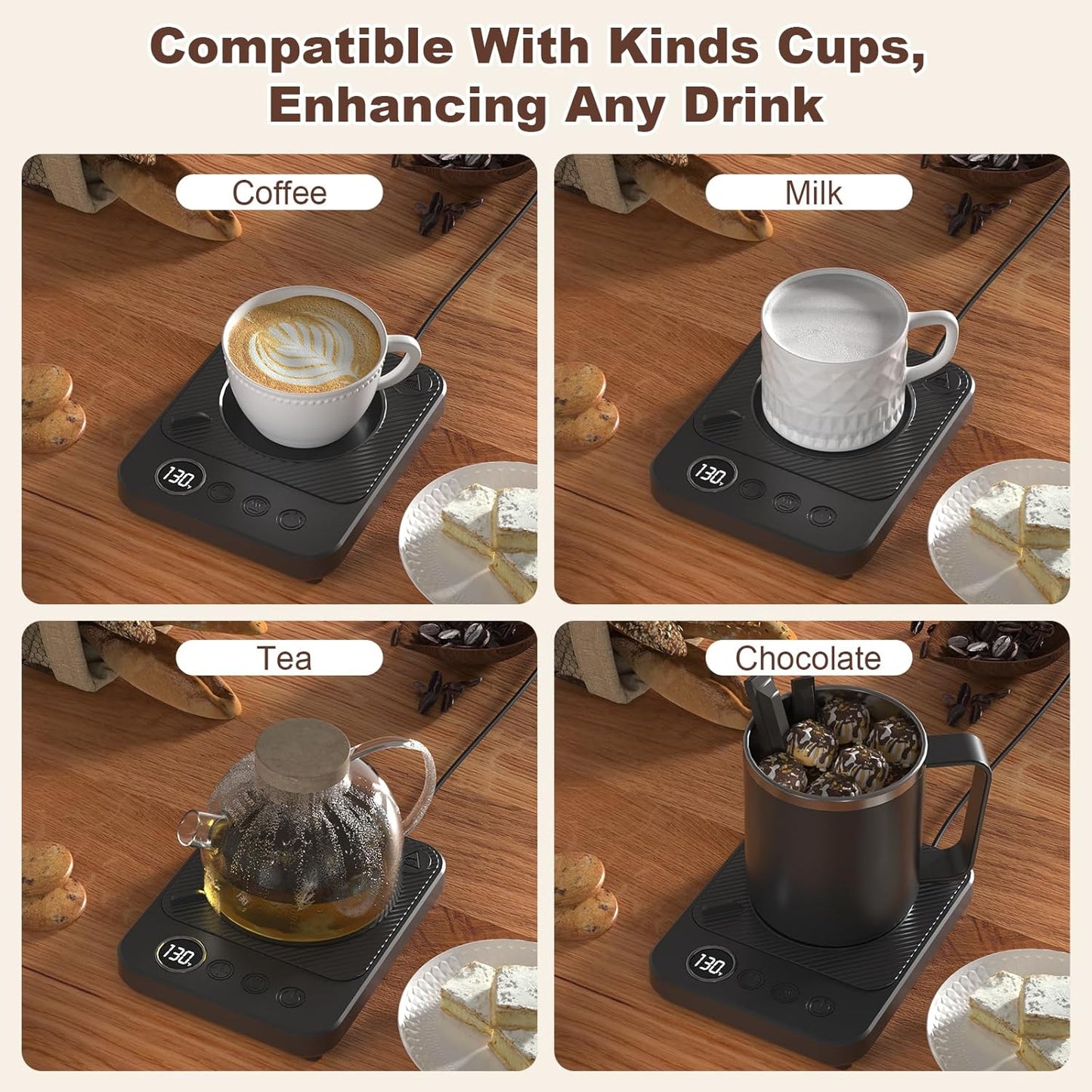 Coffee Mug Warmer for Desk, Electric 36W Coffee Cup Warmer with Auto Shut Off/Timer for Office Home, Smart Coffee Cup Mug Heater for Warming and Heating Beverage,Candle,Tea,Coffee Gifts,Black