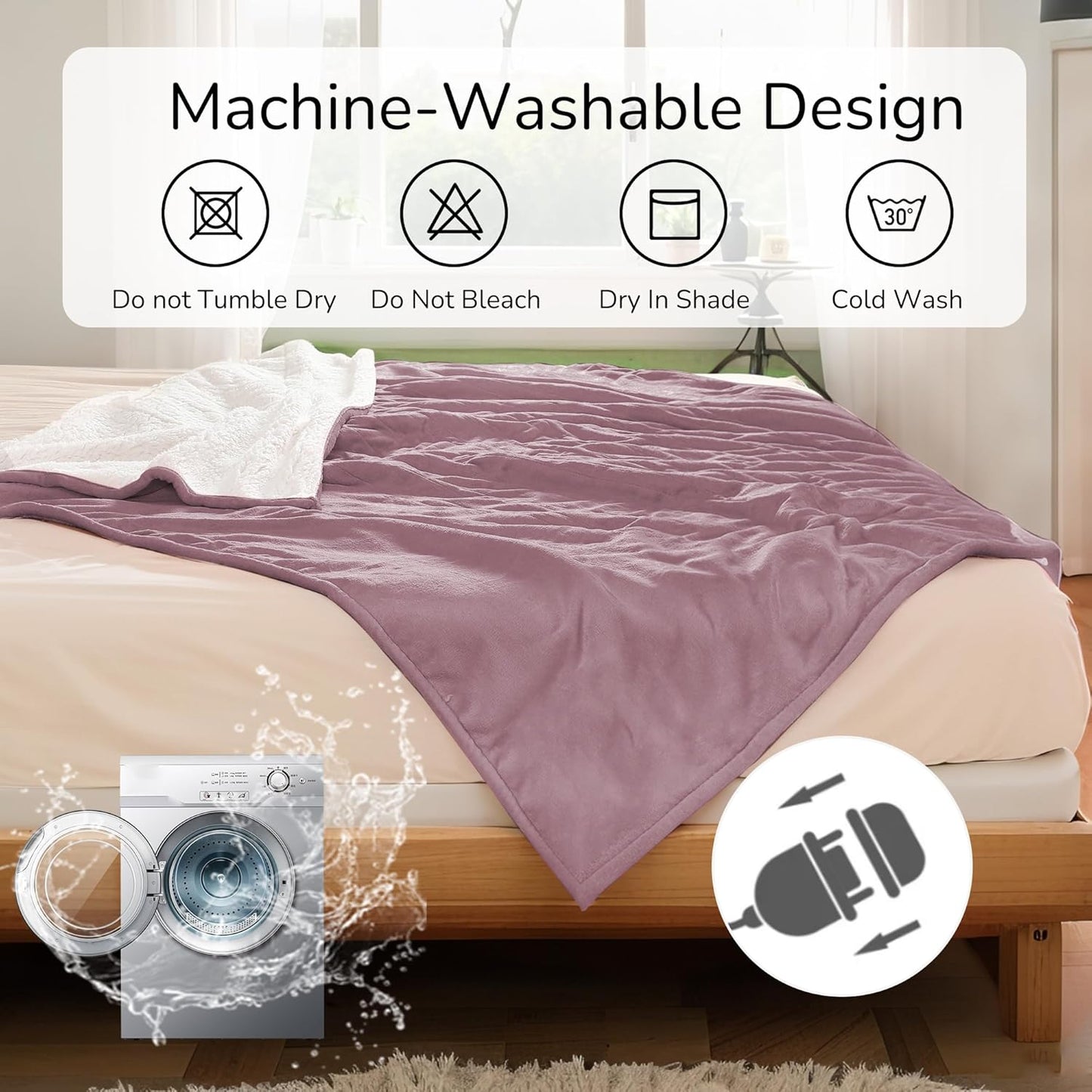 Electric Heated Blanket 72"x84" Full Size - Dual-Sided with Microplush & Sherpa Fabric, 4 Heat Settings & 10 Hours Auto Off, Machine Washable - Berry