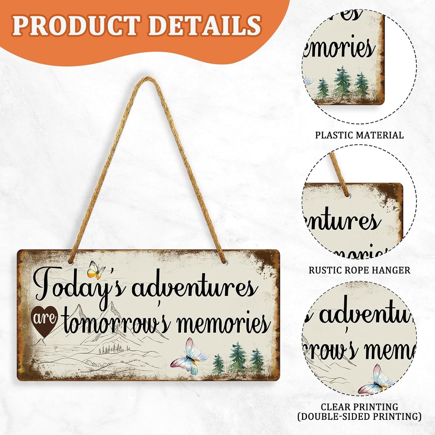 Camper Decor RV Wall Decor Camping Sign Campsite Decorations RV Accessories for Inside Outside Camp Decoration Today's Adventure Are Tomorrow's Memories Sign 10x5 Inches PVC Hanging Plaque
