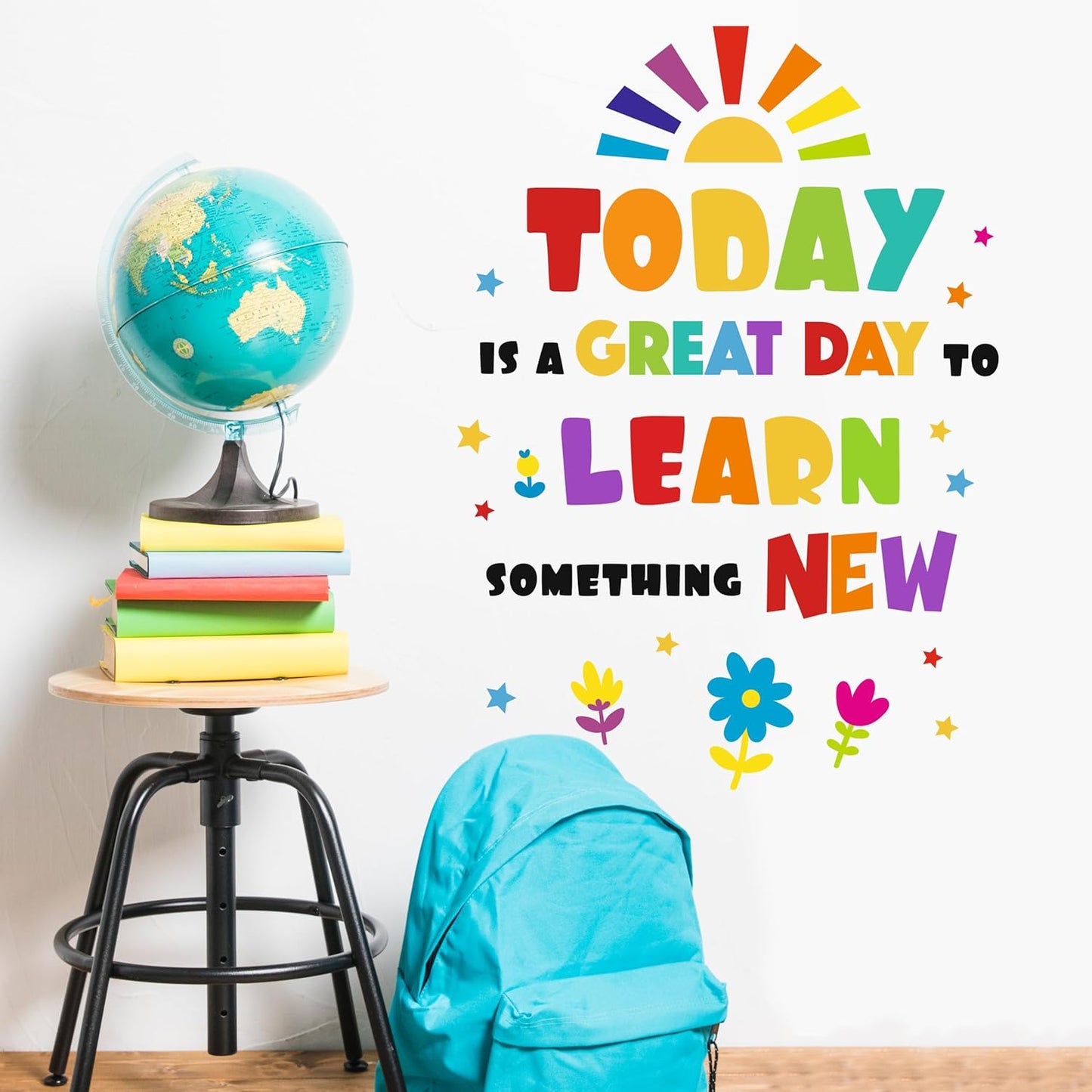 Inspirational Wall Decals for Kids, Educational Quote Wall Stickers Toddler Boy Girl, Classroom Peel & Stick Stickers [Today is a Great Day to Learn Something New Wall Saying] + Test Sample Included!