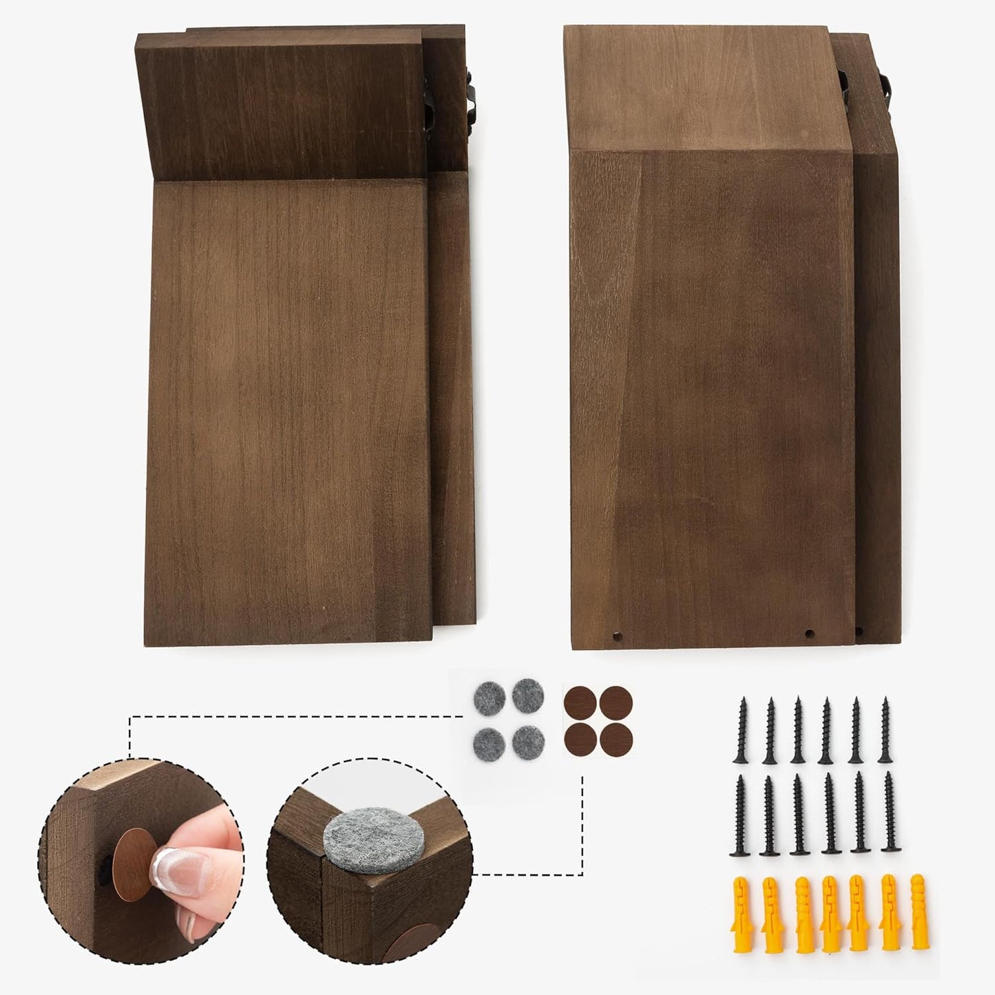 Book Shelf for Wall Set of 2, Modern Hanging Bookshelf Wall Mounted Desktop Book Shelves, Walnut Organizer for Bedroom Livingroom Office