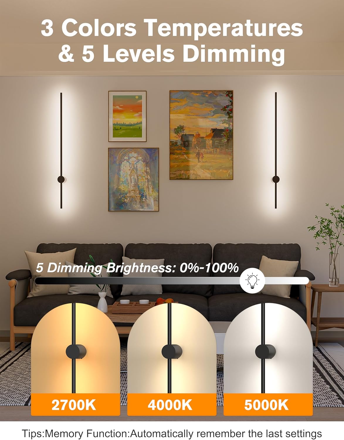 Battery Operated Wall Sconces Set of 2,10000mAh Rechargeable Wireless Sconces with Remote Control,Dimmable Wall Lamps with 7 Colors,35.4 Inch Modern Black Wall Lights for Bedroom, Living Room