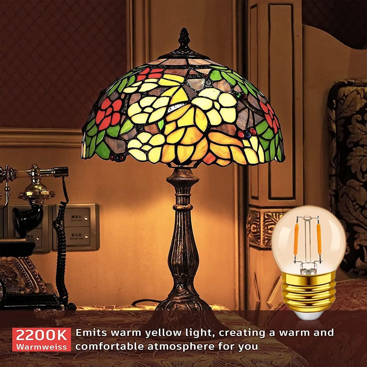 G40 E26 1W Low Wattage LED Bulbs Vintage Small Globe Filament Nightlight 10 Watt Edison Style Amber Bulb, 2200K Warm White Non Dimmable, 6Pack