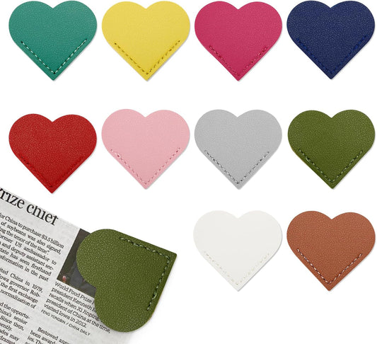 10PCS Leather Heart Bookmark Book Marks Labels Heart Corner Cute Leather Bookmark Reading Accessories Book Lovers Gifts for Women Students