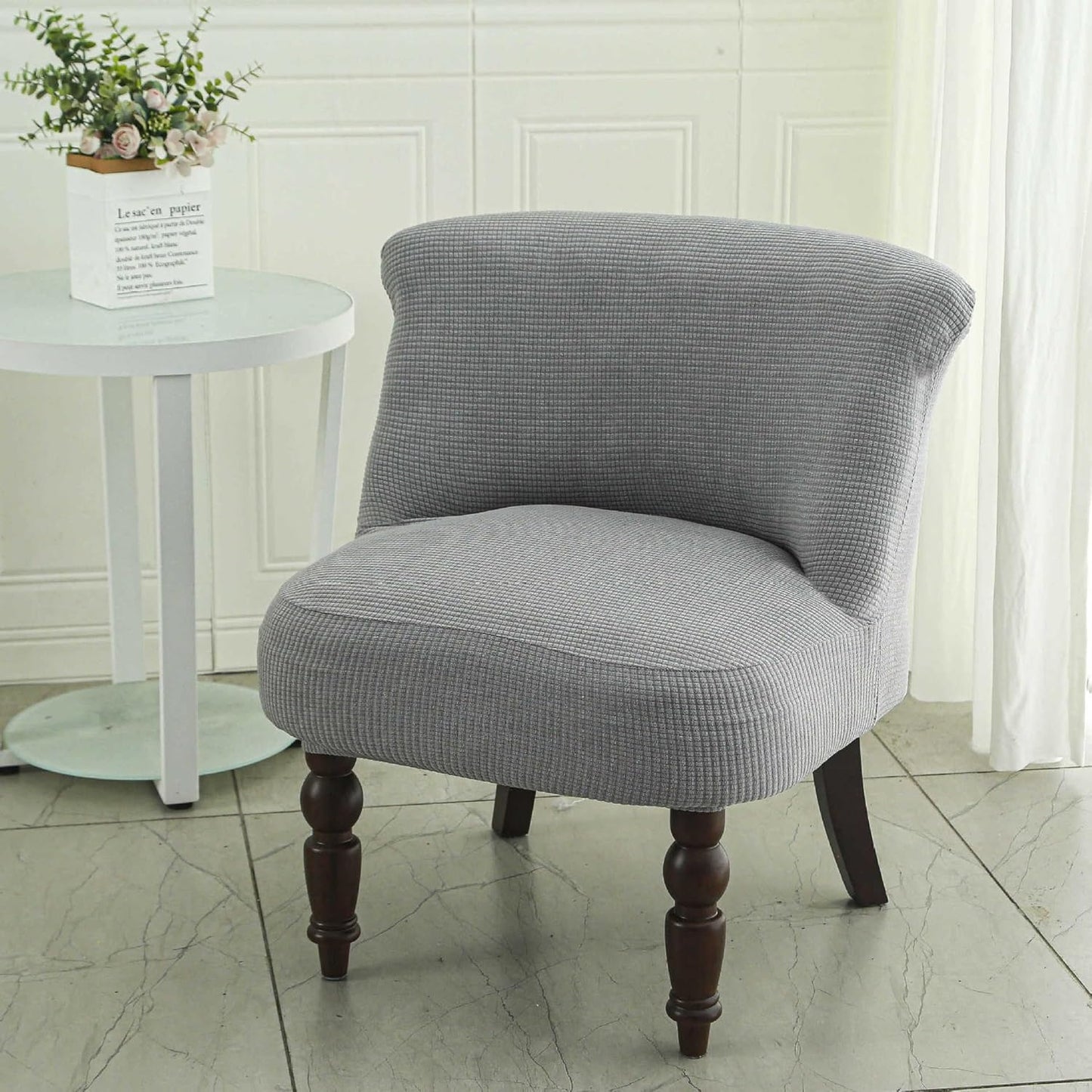 Armless Accent Chairs Cover Single Sofa Chair slipcover for Living Room,Comfy Tufted Bedroom Chairs for Reading,Dining,Office Reception sofacover (Light Gray, S)
