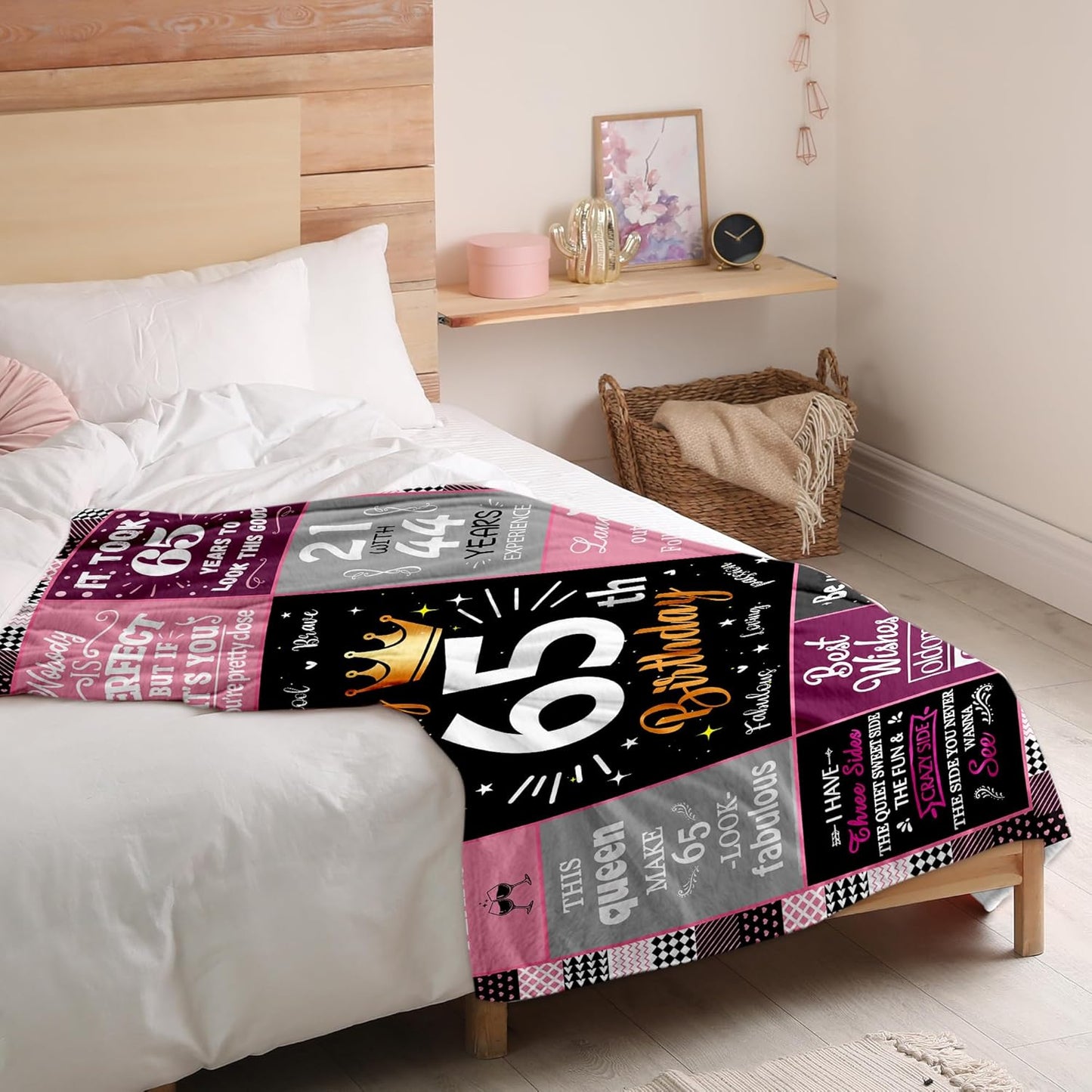 65th Birthday Gifts for Women Blanket, Funny Unique Fleece Throw 60"x80", Best 65 Years Old Birthday Gift Ideas for Mom, Wife, Sister, Friends, Female Birthday Decorations